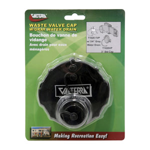 Valterra T1020-1 Waste Valve Cap - 3" with Capped 3/4" GHT, Black, Bulk