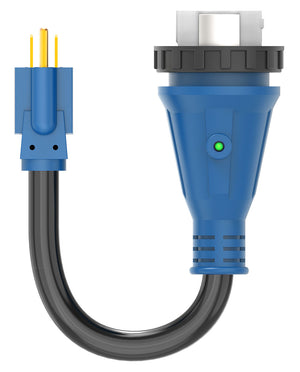Makerz 222 Heavy-Duty RV Adapter Cord with Powered Connection Indicator Light - 12" Length, 15A to 50A, NEMA 5-15P to NEMA SS2-50R, STW-Rated / ETL-Certified