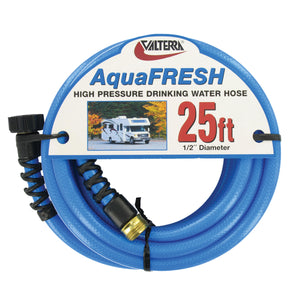 Valterra W01-9600 AquaFresh High Pressure Drinking Water Hose with Hose Savers - 5/8" x 50', Blue