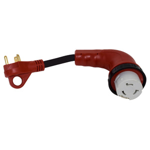 Valterra A10-3030D90 Mighty Cord 90° Detachable 12" Adapter Cord - 30AM to 30AF, Red (Bulk)