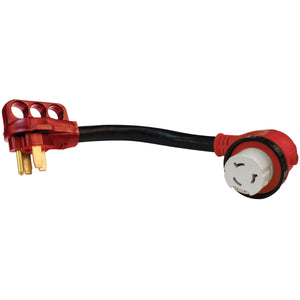 Valterra A10-3030D90 Mighty Cord 90° Detachable 12" Adapter Cord - 30AM to 30AF, Red (Bulk)