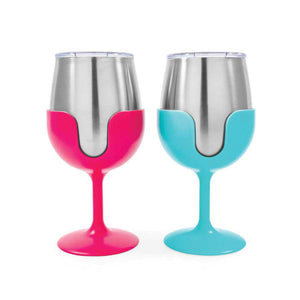 Camco 51916 Wine Tumbler Set - Green / Yellow