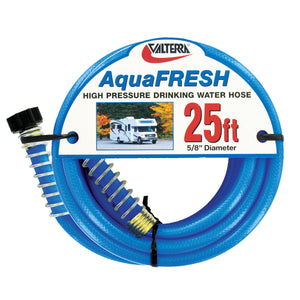 Valterra W01-9600 AquaFresh High Pressure Drinking Water Hose with Hose Savers - 5/8" x 50', Blue