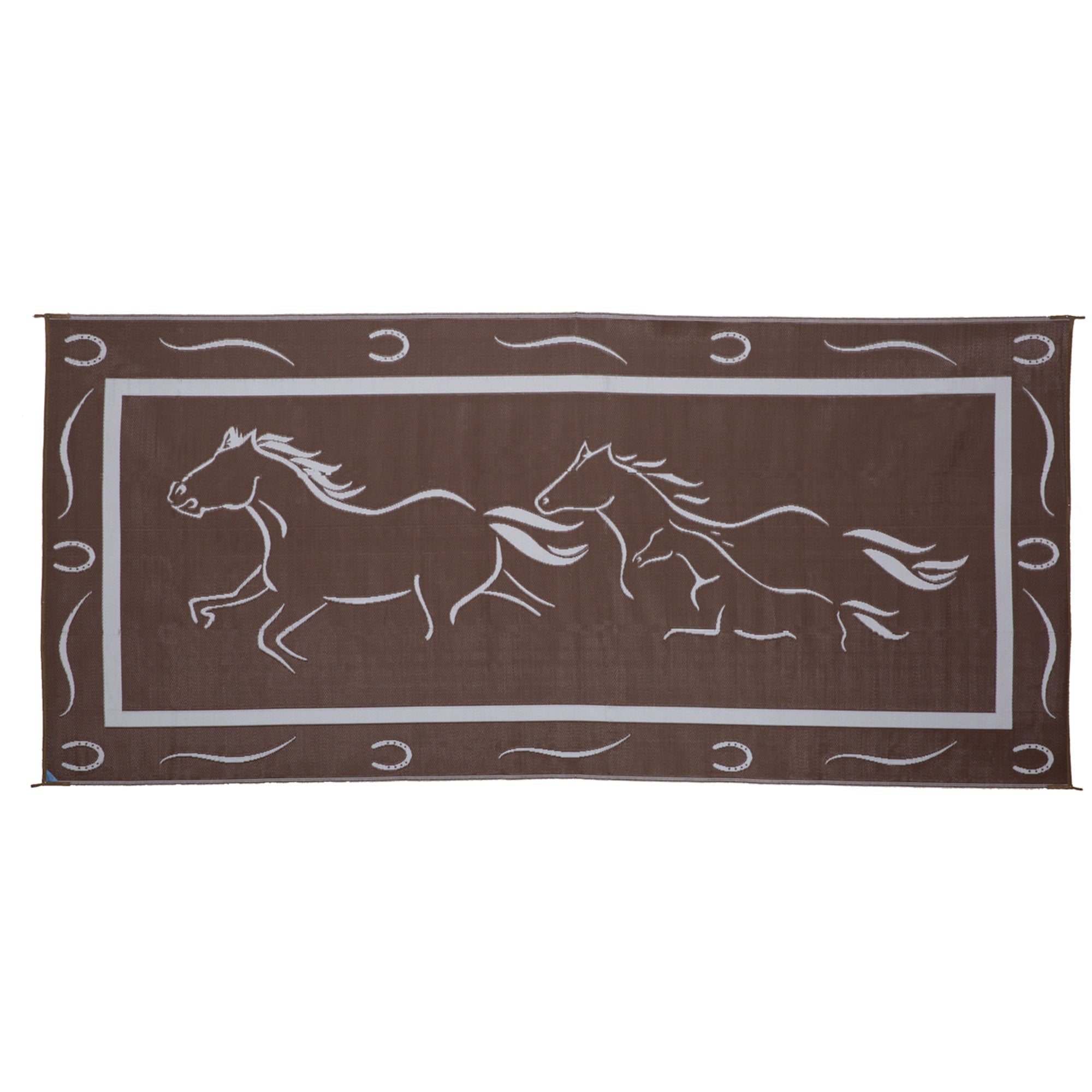 Ming's Mark GH8117 Stylish Camping Reversible Galloping Horses Patio Mat - 8' x 11', Brown/White