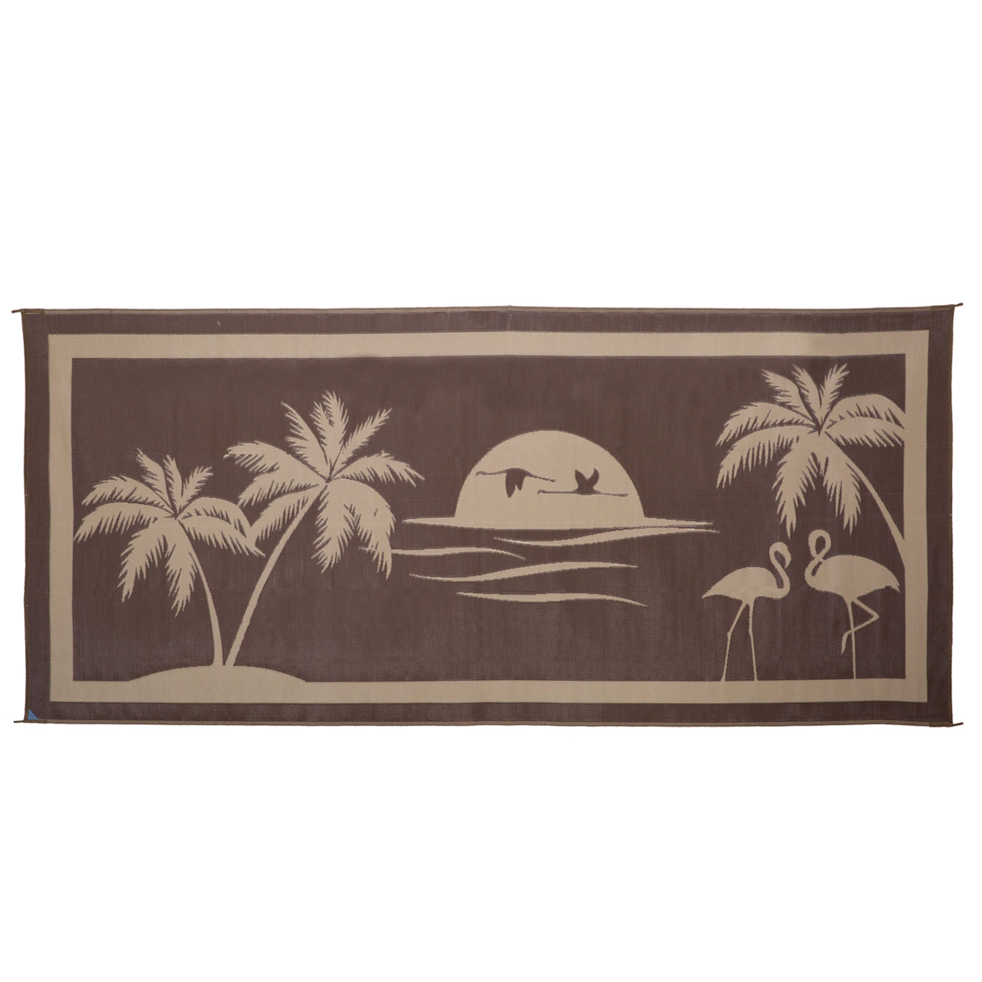 Ming's Mark TO8187 Stylish Camping Tropical Oasis Patio Mat - 8' x 18'', Brown/Beige (Reversible)