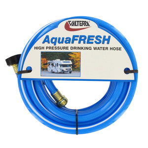 Valterra W01-9600 AquaFresh High Pressure Drinking Water Hose with Hose Savers - 5/8" x 50', Blue