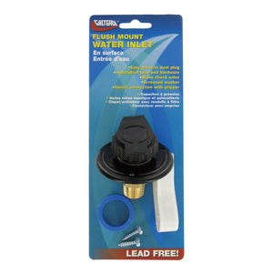 Valterra A01-0170LFVP Flush-Mount Water Inlet - MPT, 2-3/4" Flange, Brass, White (Carded)