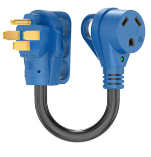 Makerz 222 Heavy-Duty RV Adapter Cord with Powered Connection Indicator Light - 12" Length, 15A to 50A, NEMA 5-15P to NEMA SS2-50R, STW-Rated / ETL-Certified