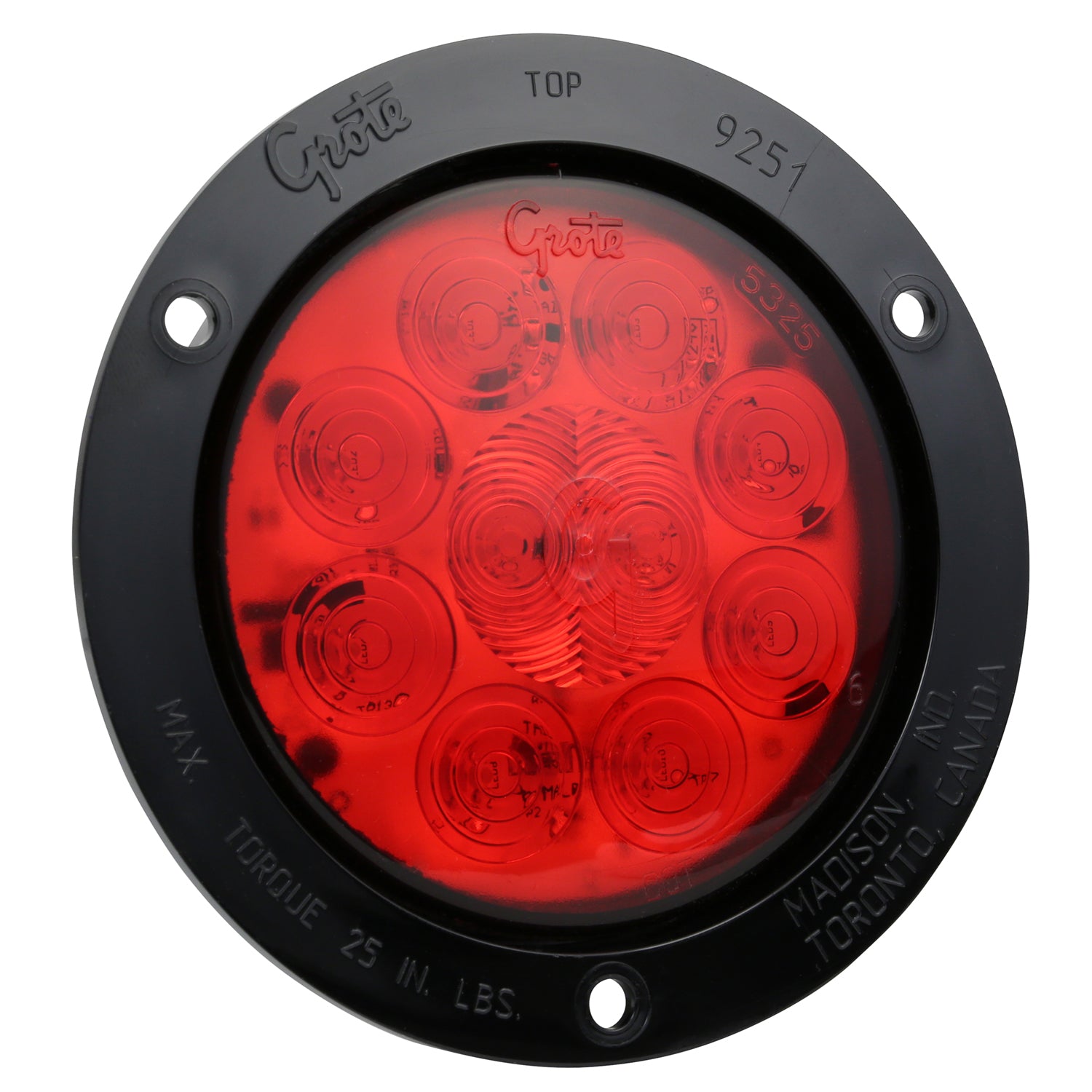 Grote 53292 SuperNova 4" 10-Diode Pattern LED Stop Tail Turn Light - STT, Black Theft-Resistant Flange, Male Pin