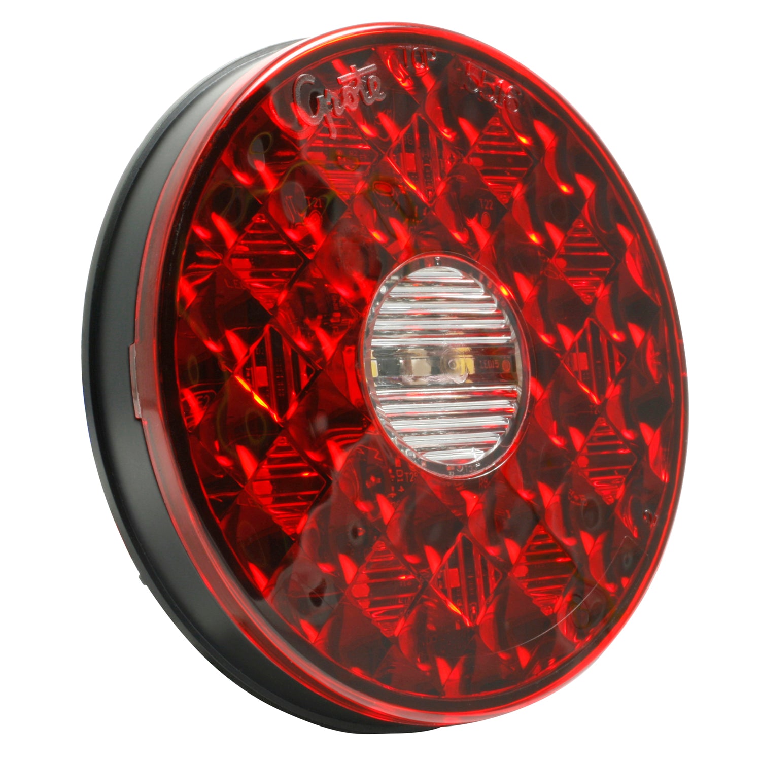 Grote 55162 Round LED Stop Tail Turn Light with Integrated Backup - 4", Integrated 4-Pin Hard Shell Termination, Red