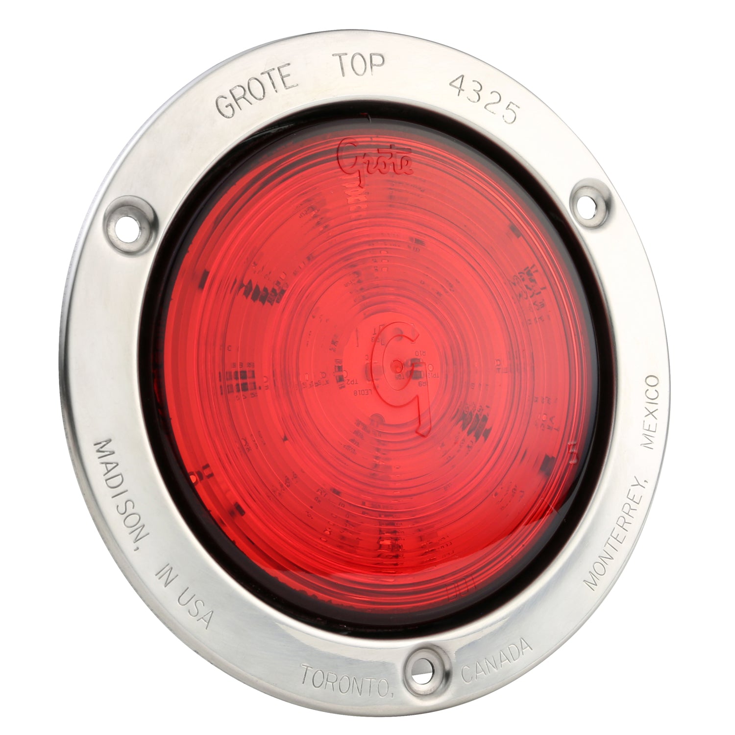 Grote 53192 SuperNova Full-Pattern LED Stop Tail Turn Light - 4", STT, Theft-Resistant Flange, Male Pin, Red