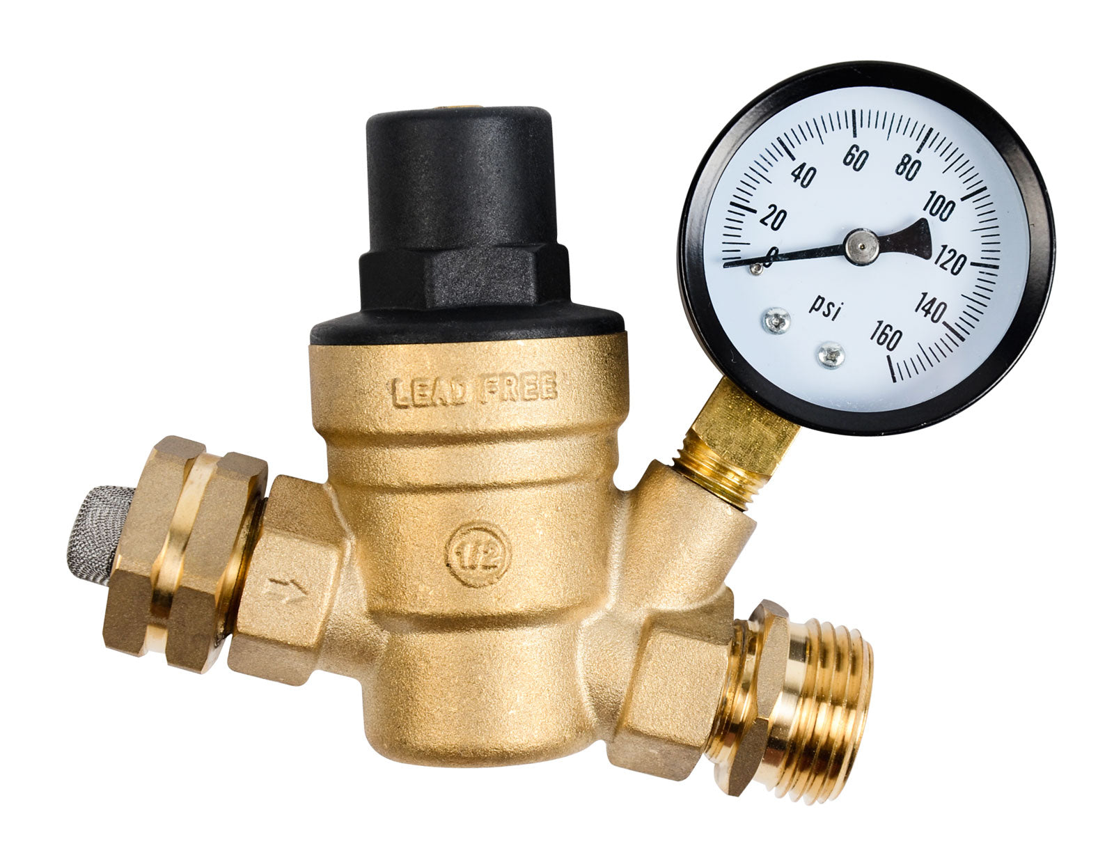 Makerz 277 Brass Water Pressure Regulator with Easy-to-Read Gauge for Camper, Trailer, and RV Plumbing Systems - Fits Standard 3/4" Hose Thread