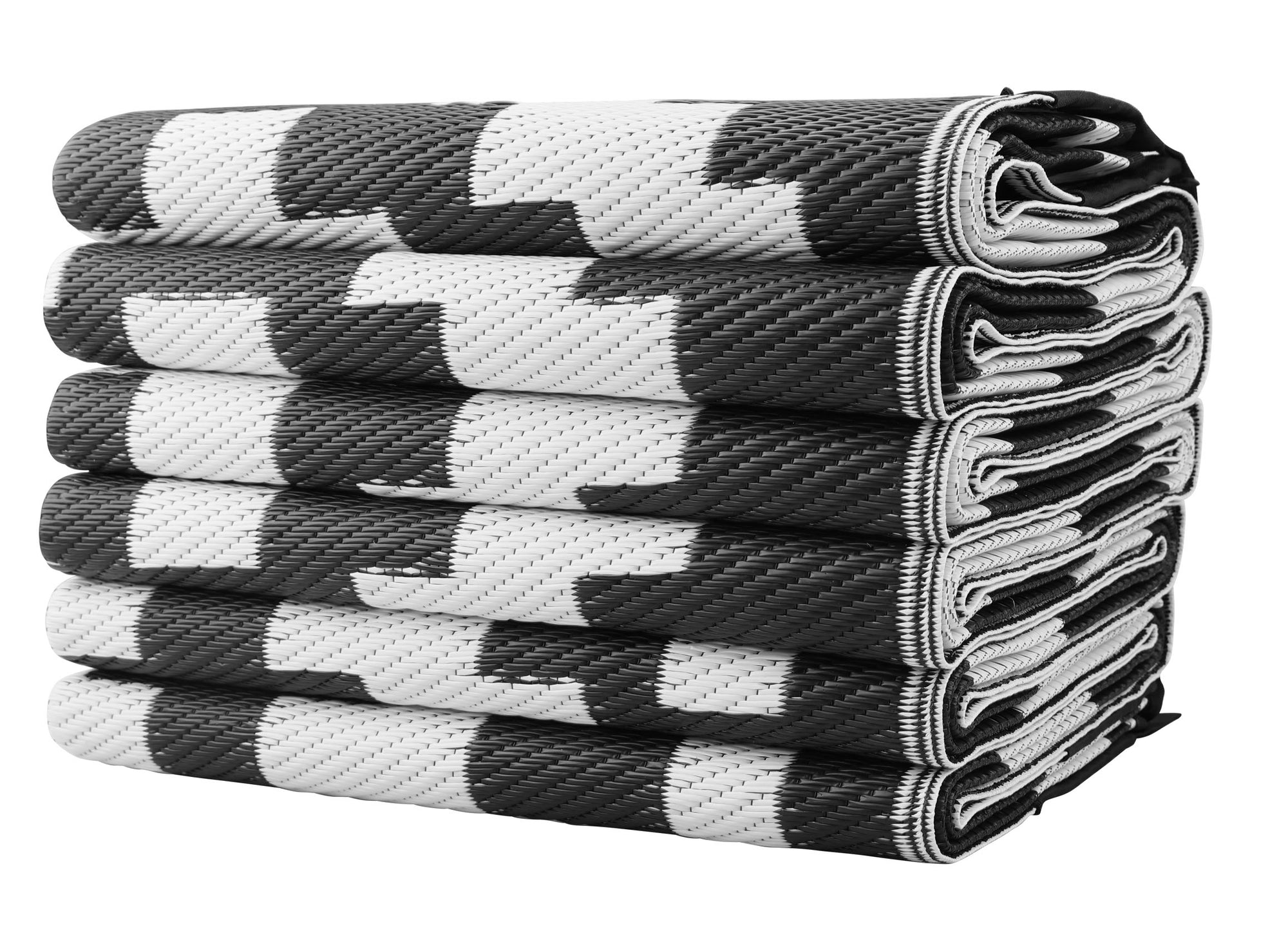 Makerz 246 Patio Mat for RV, Deck, Garden, Balcony, Yard, Porch, Beach, Picnic, or Garage - 8' x 11', Black & White Aztec Pattern