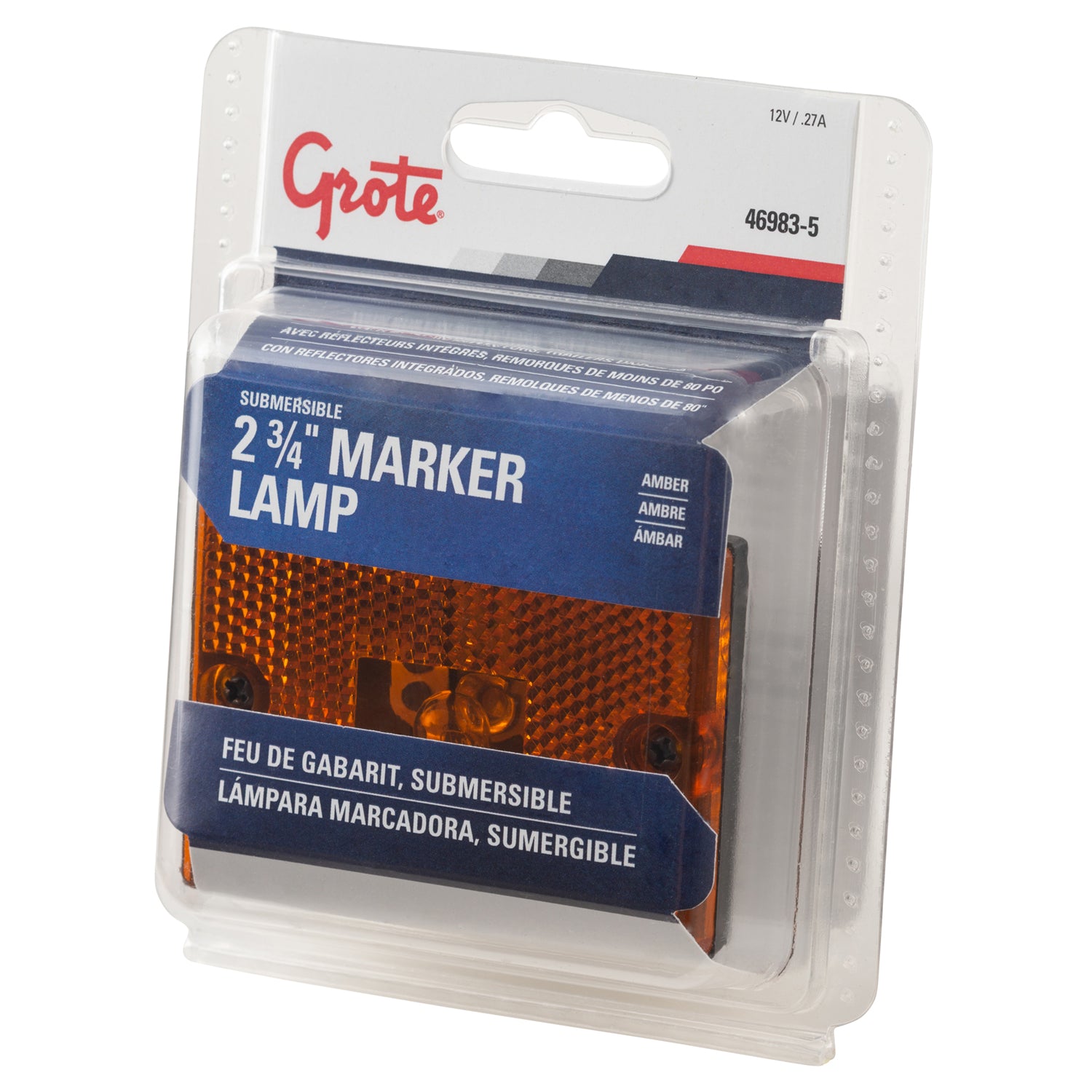 Grote 46983-5 Rectangular Submersible Clearance Marker Light with Built-In Reflectors - Amber (Retail Packaging)