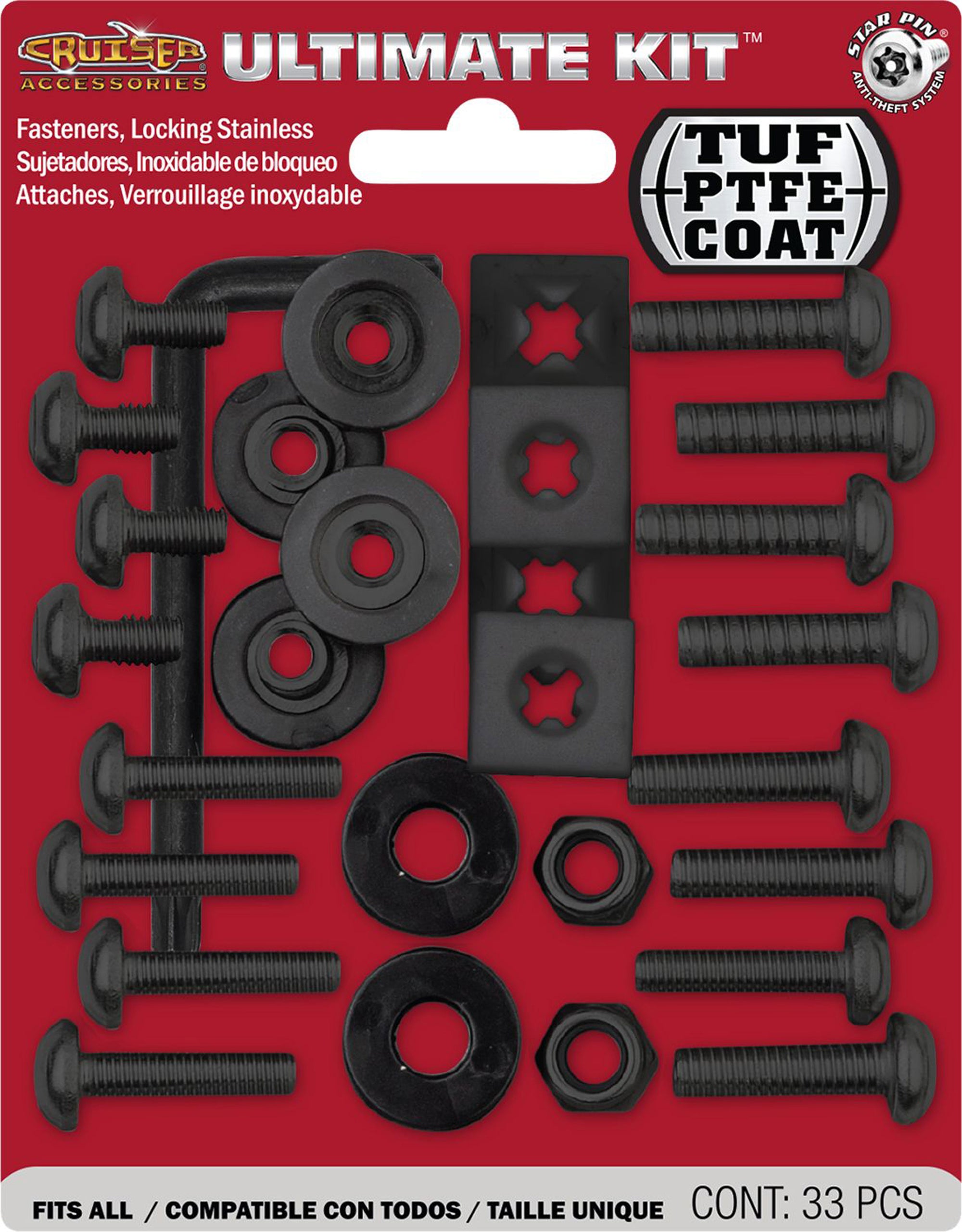 Cruiser Accessories 81550 Black Ultimate License Plate Locking Fastener Kit - Standard & Metric, 33-Piece Set