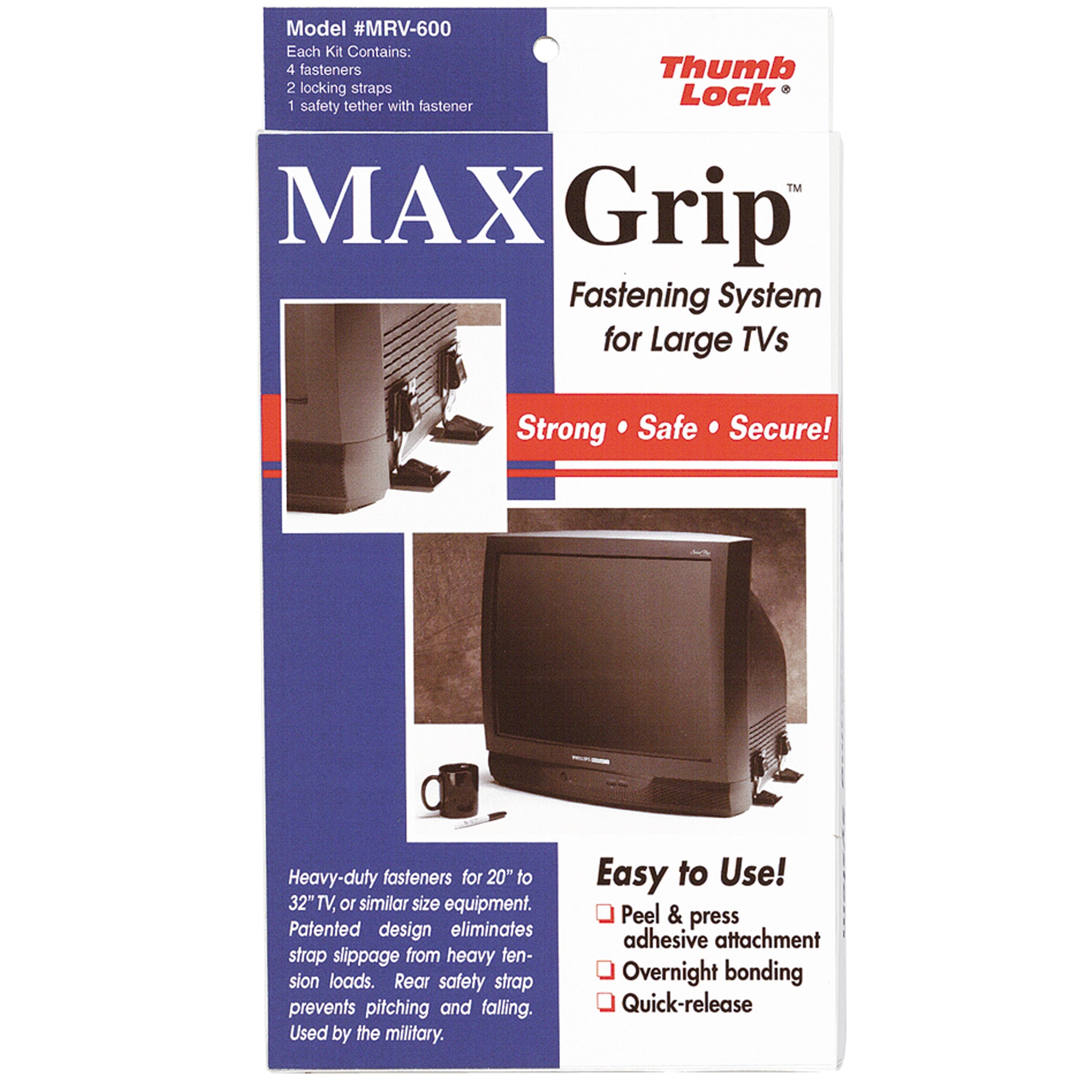 Ready America MRV-630BK MAXGrip Thumb Lock Fastener System With Tether For Large TVs - Black