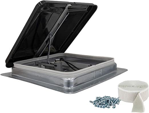 Heng's 74112A-C1G1 Universal RV Roof Vent with 12V DC Fan & Exchange Lid - 14" x 14", Smoke