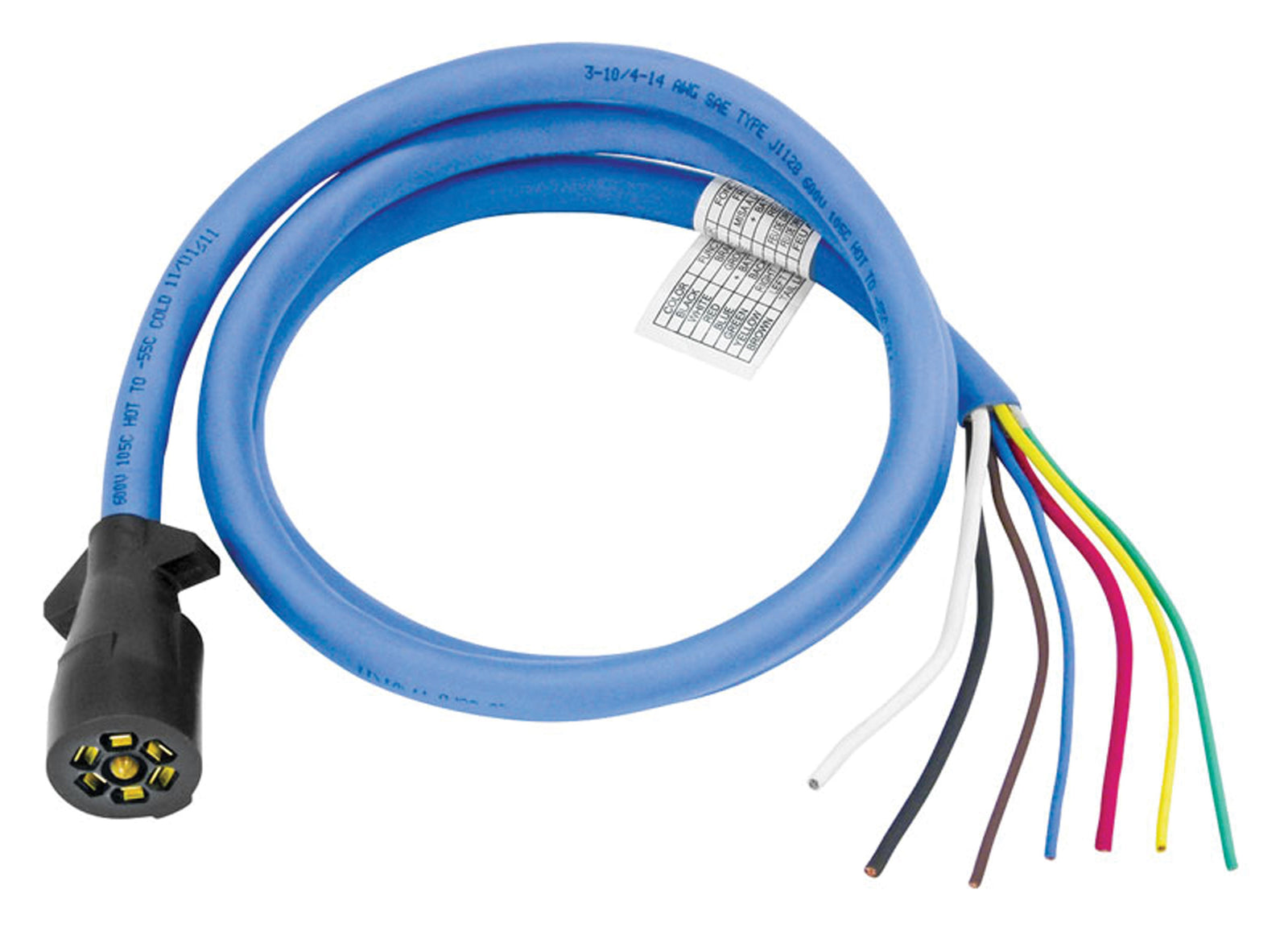 Bargman 54006-009 Heavy-Duty Cold Weather Insulated 7-Way Molded Trailer End with 6' Cable