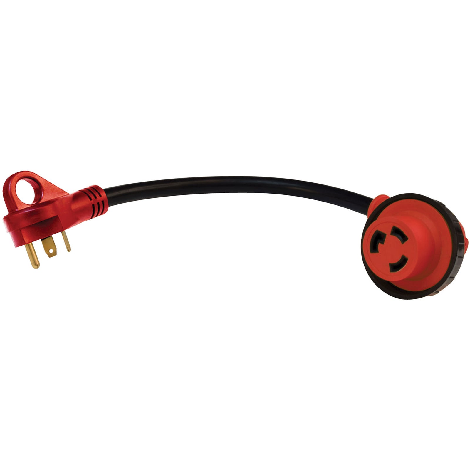 Valterra A10-3030D90 Mighty Cord 90° Detachable 12" Adapter Cord - 30AM to 30AF, Red (Bulk)