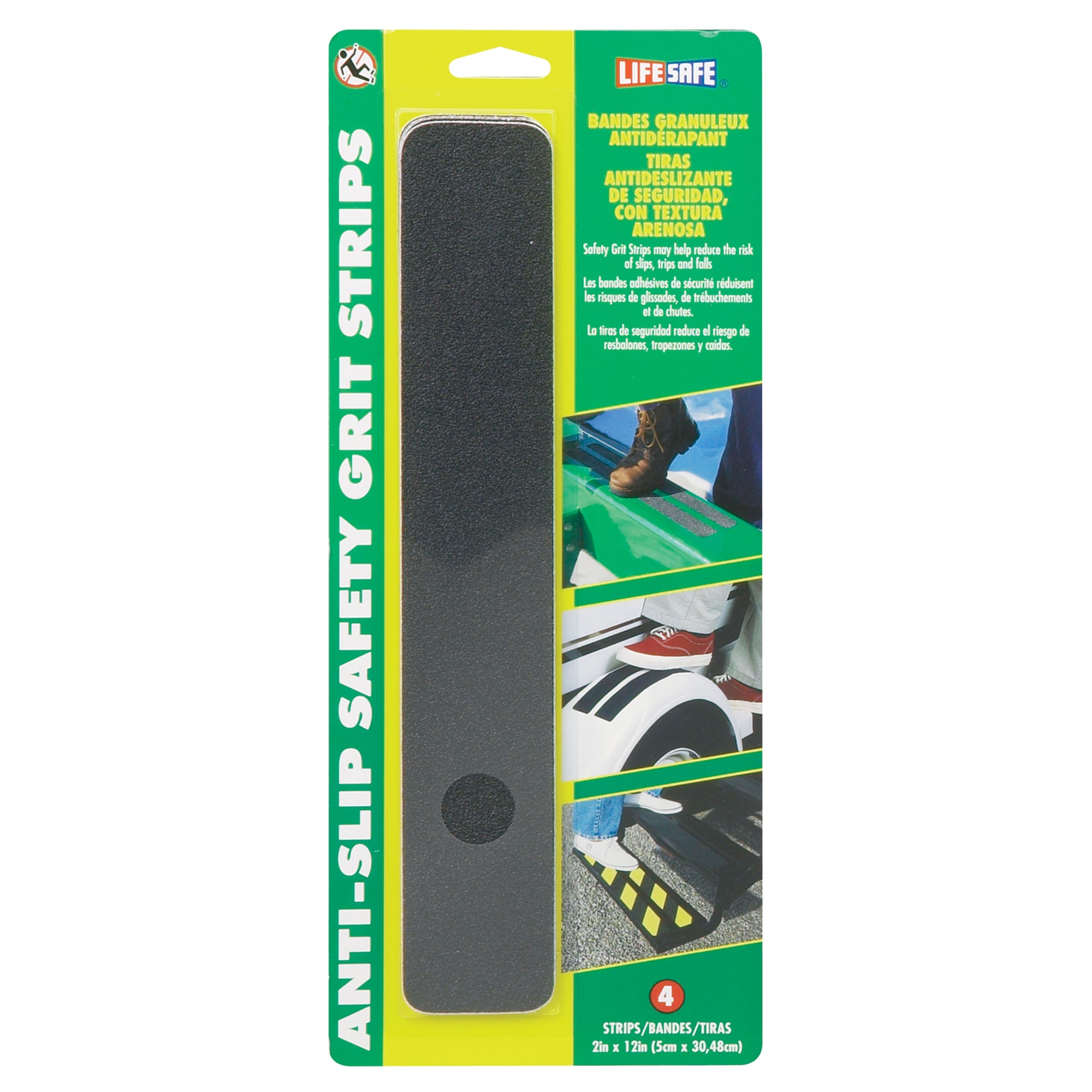 Life Safe RE624BL Anti-Slip Safety Grit Strip - 2 in. x 12 in., Pack of 4