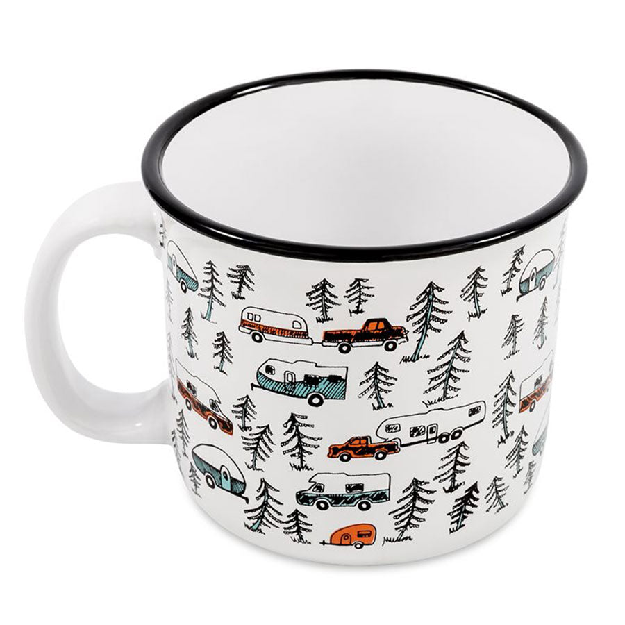 Camco 53383 Ceramic Mug - 14 oz., Sketched RV/Tree Design