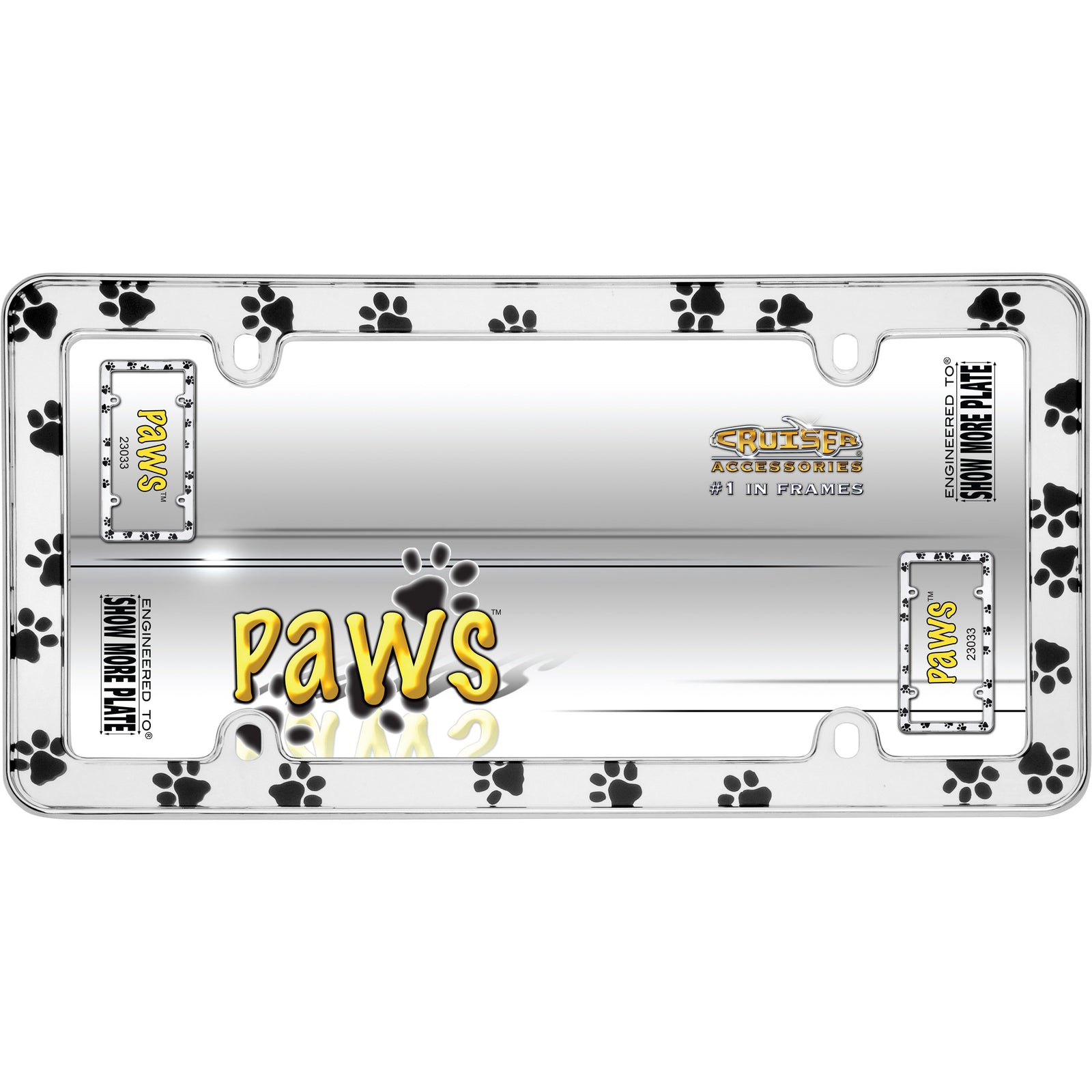 Cruiser Accessories 23033 Paws License Plate Frame - Chrome