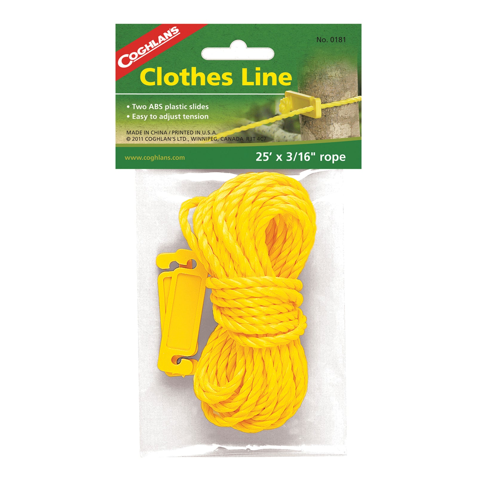 Coghlan's 0181 Clothes Line with Plastic Slides - 3/16" x 25'