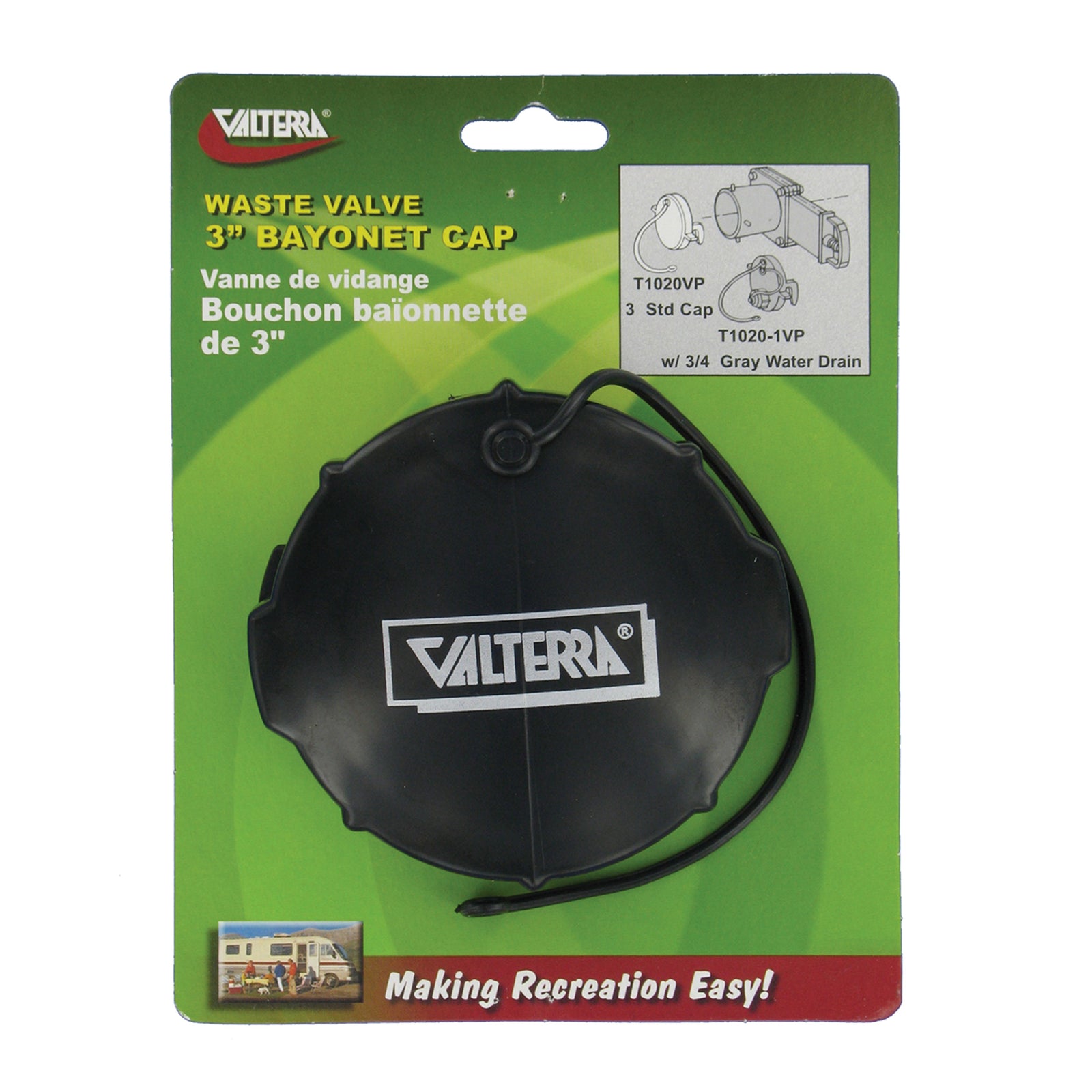 Valterra T1020VP Waste Valve Cap - 3" Bayonet, Black