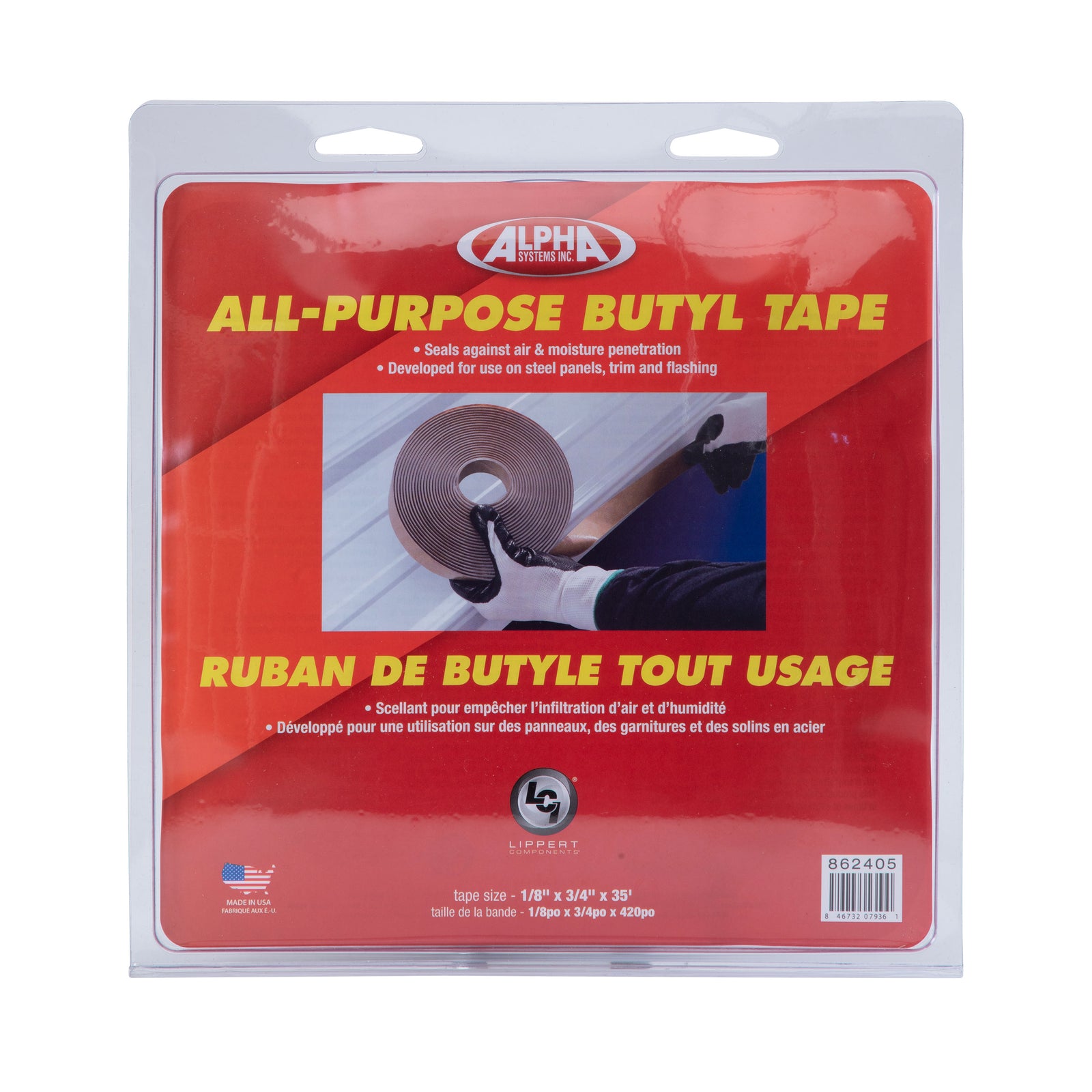 Alpha Systems 862405 All-Purpose Butyl Tape Q130 1/8" x 3/4" x 35'