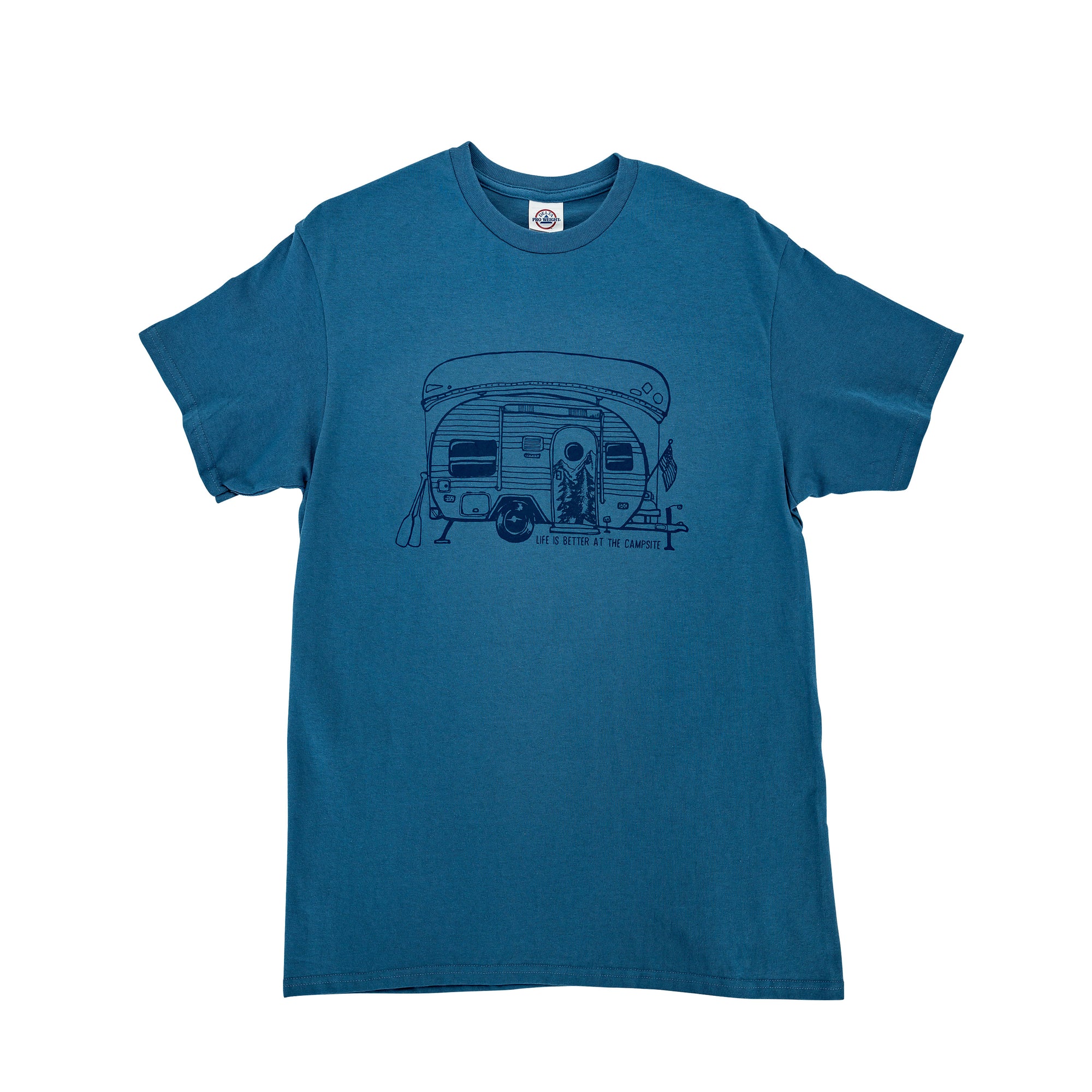 Camco 53283 T-Shirt - Medium, Blue Trailer Print Life Is Better
