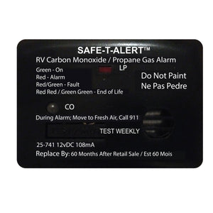 Safe-T-Alert 25-741-WT Mini Dual LP/CO Alarm - 12V, 25 Series Surface Mount, White