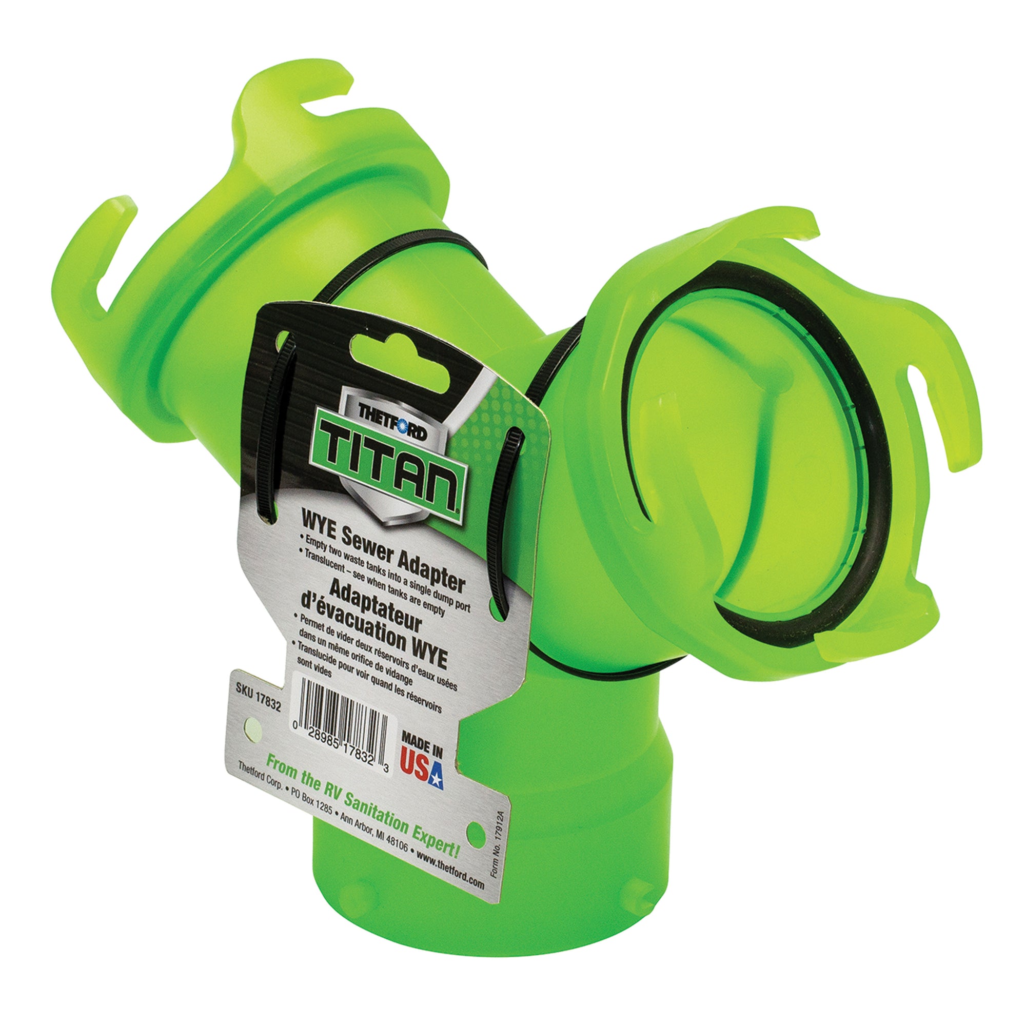 Thetford 17832 Titan Wye Sewer Adapter - Translucent Green