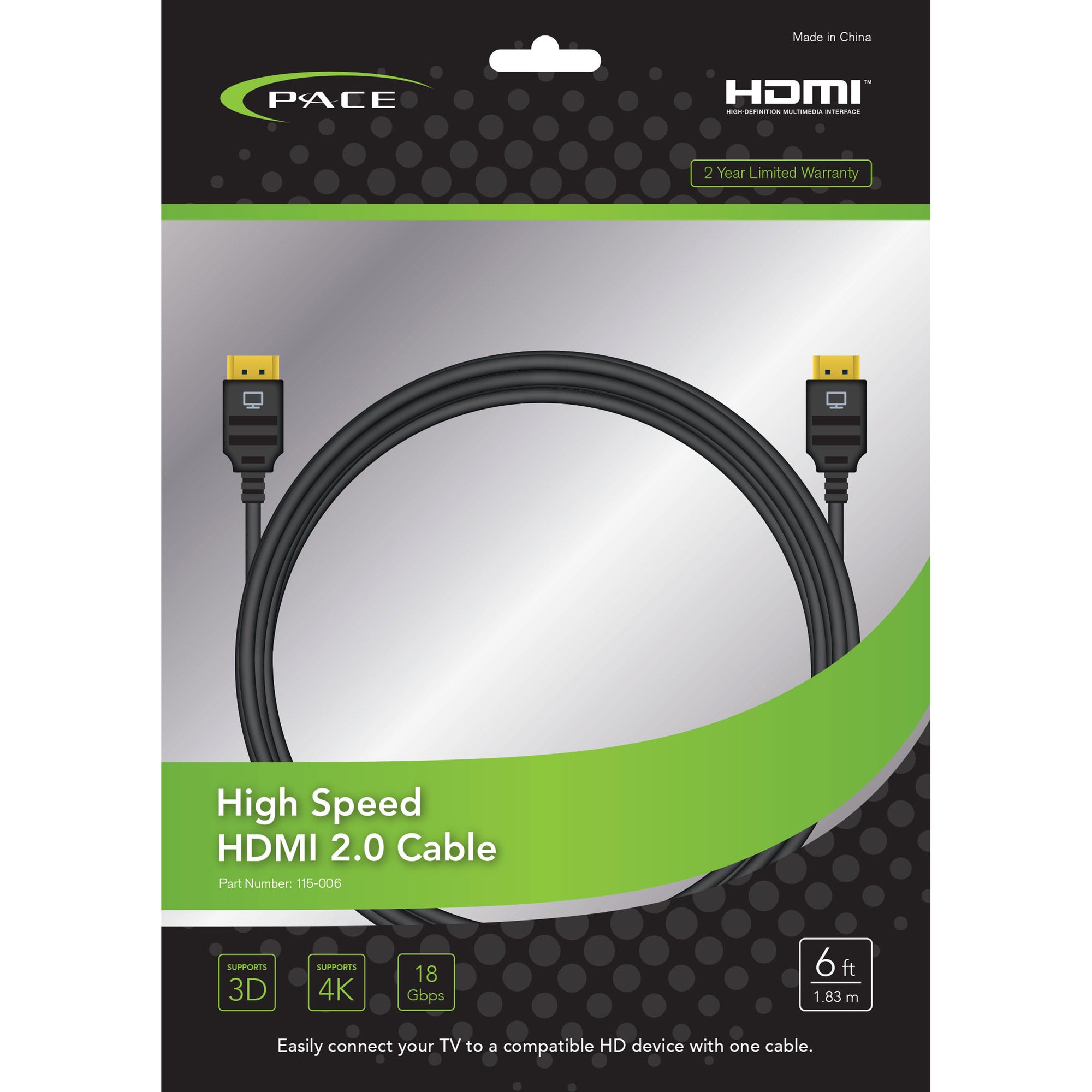 Pace International 115-006 High Speed & Cl3 Rated HDMI 6'