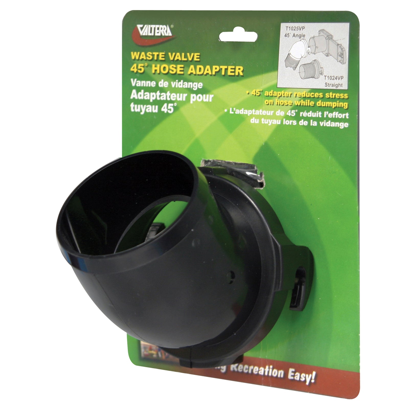 Valterra T1025VP Hose Adapter - 45°, Black, Carded
