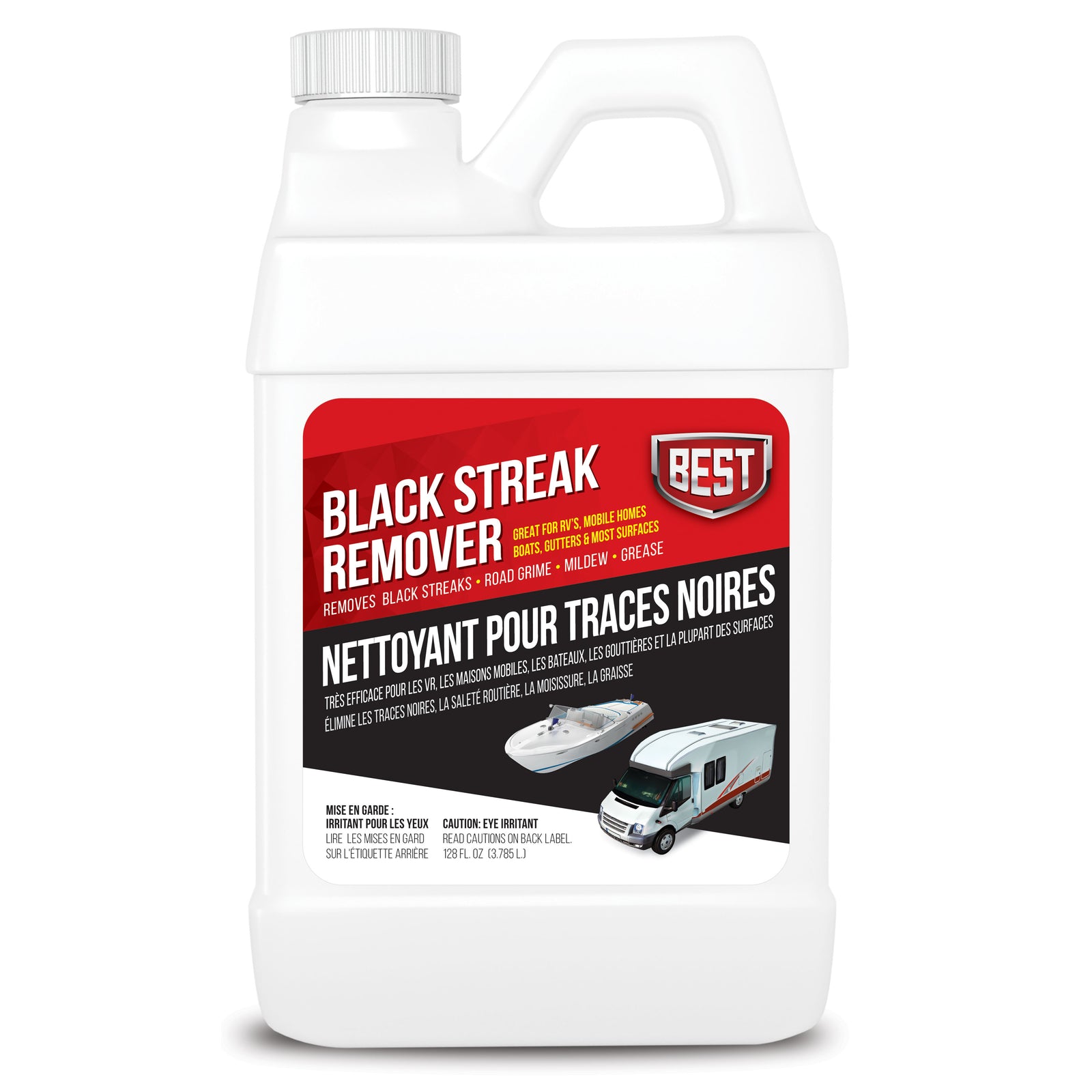B.E.S.T. 50128 Black Streak Remover – Heavy-Duty Cleaner for RVs, Campers, Boats, and Trailers – Instantly Removes Black Stains from Siding, Gutters & Awnings - 1 Gallon Refill (128 oz.)