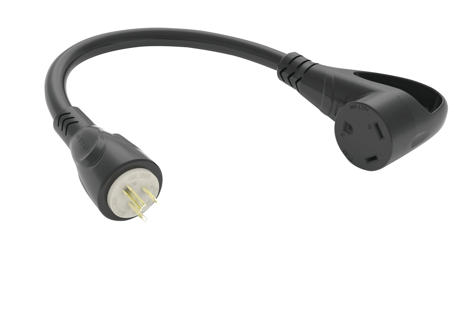 Furrion FP3122R-SB Generator Pigtail Adapter 30A Straight Blade RV Connector (F) to 20A Straight Blade Plug (M) - Black