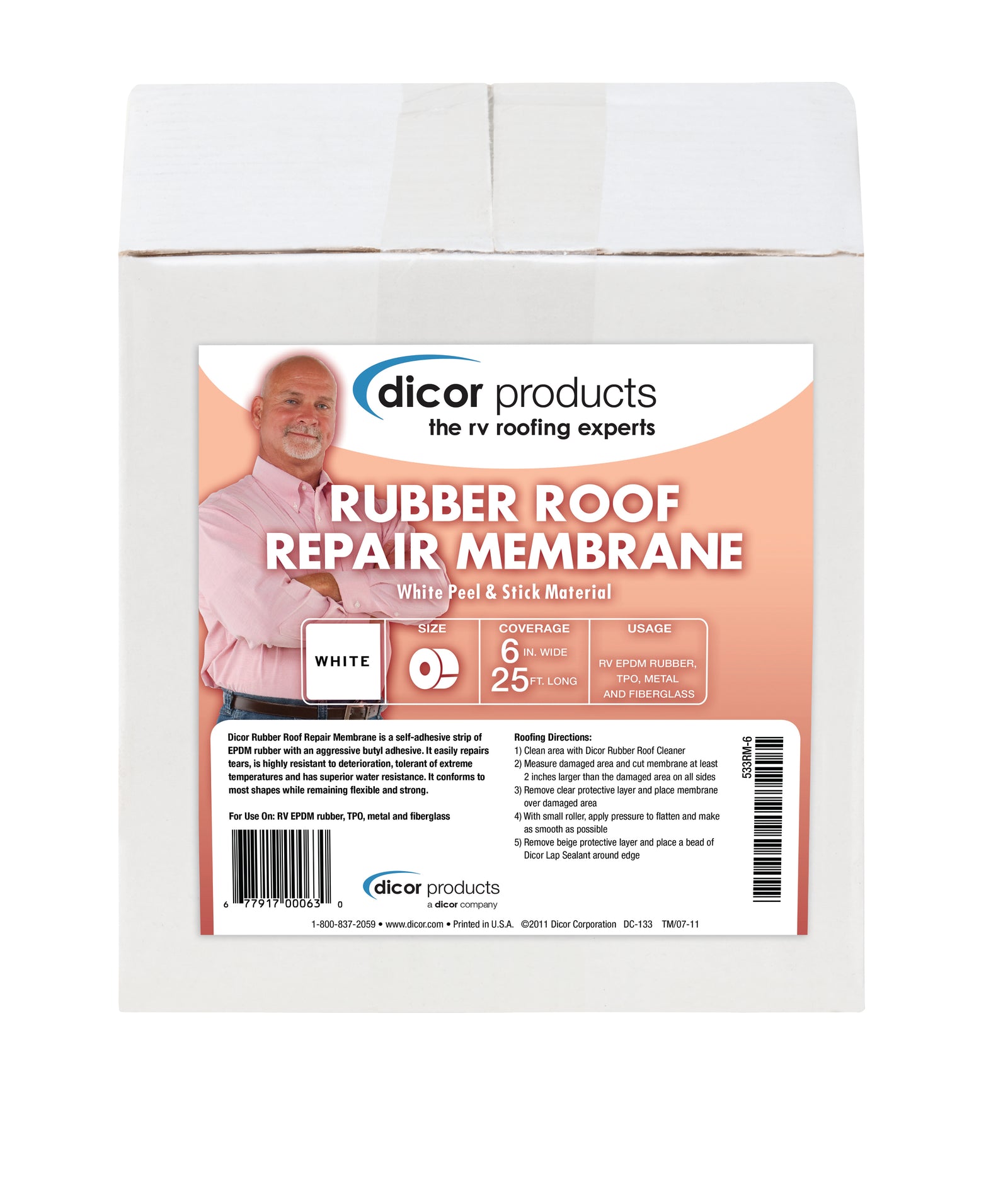 Dicor 533RM-6 EPDM Rubber Roof Repair Membrane - 6" x 25' Roll