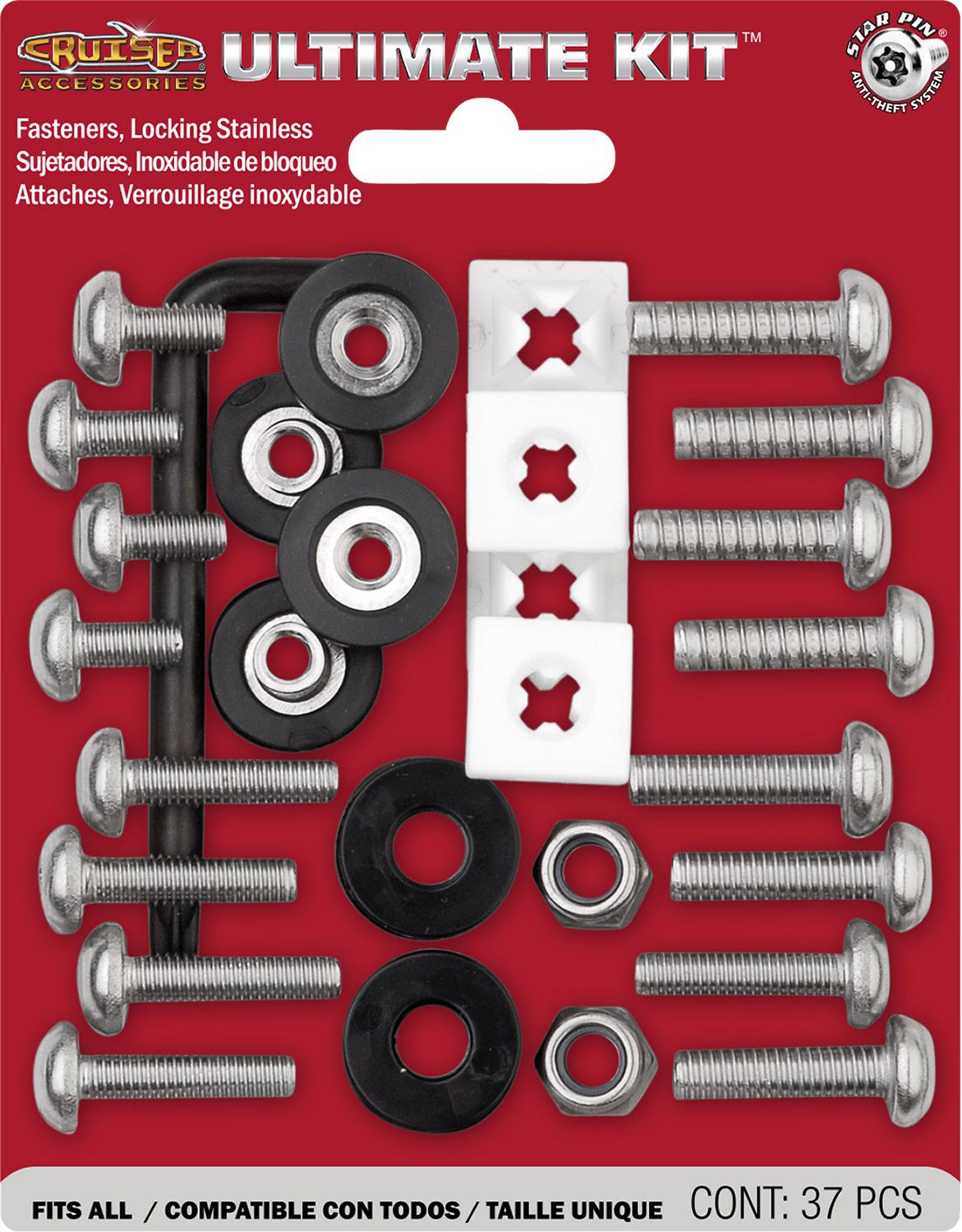 Cruiser Accessories 81500 Ultimate License Plate Locking Fastener Kit - Standard & Metric, 37-Piece Set
