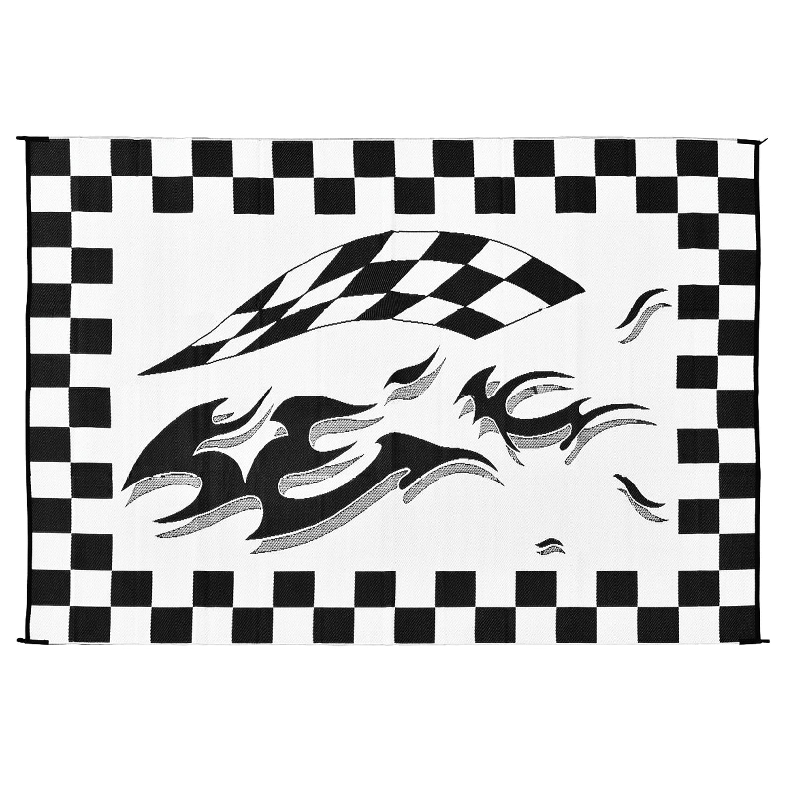 Stylish Camping HA1 Black Checkered Flag Reversible Patio Mat - 8 ft. x 12 ft.