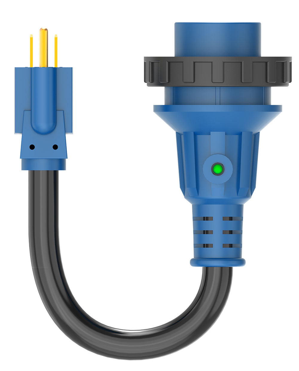 Makerz 222 Heavy-Duty RV Adapter Cord with Powered Connection Indicator Light - 12" Length, 15A to 50A, NEMA 5-15P to NEMA SS2-50R, STW-Rated / ETL-Certified