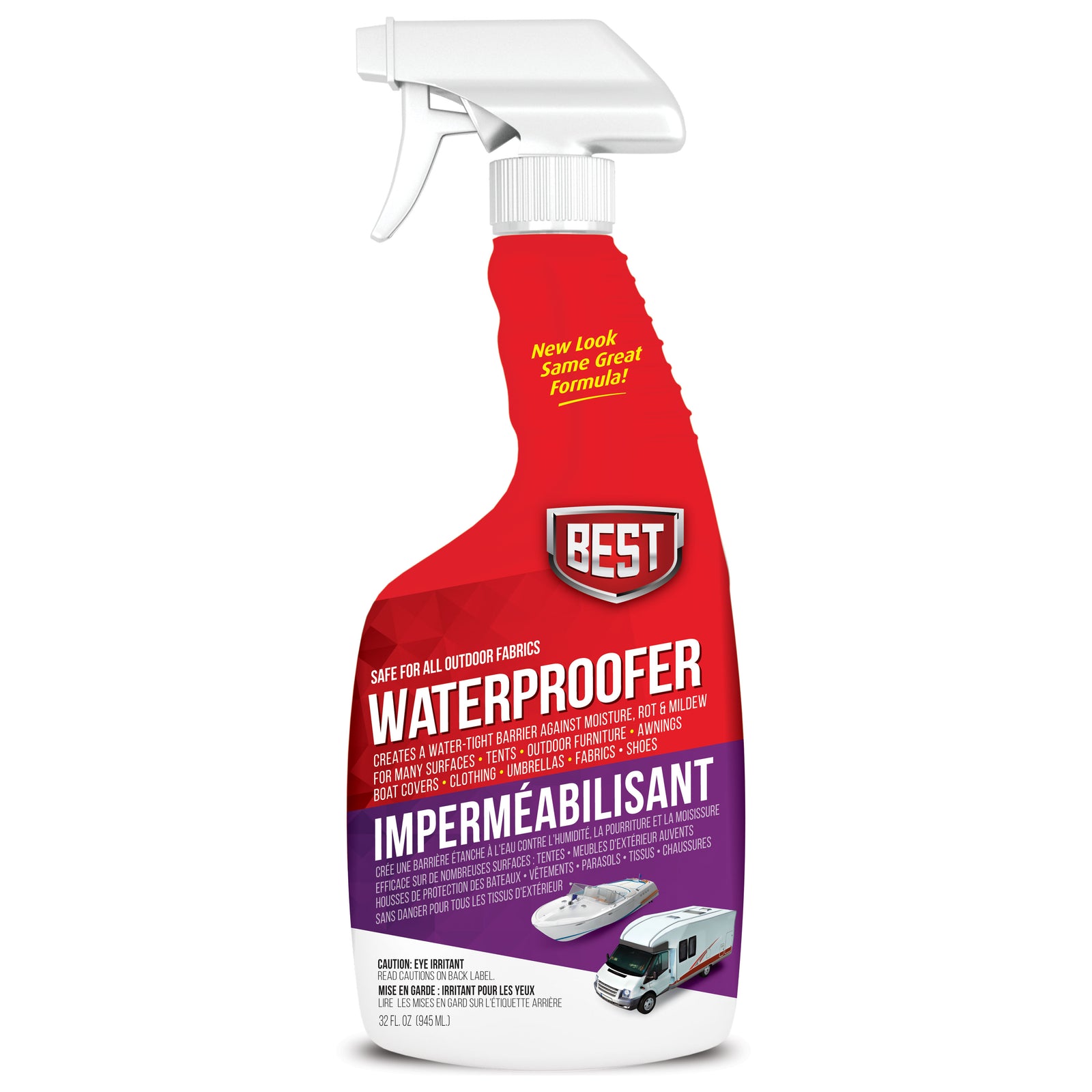 B.E.S.T. 63032 Waterproofer Spray – Repels Water & Stains from Canvas, Fabric, Vinyl & Leather – RV, Boat & Outdoor Gear Protection – 32 oz.