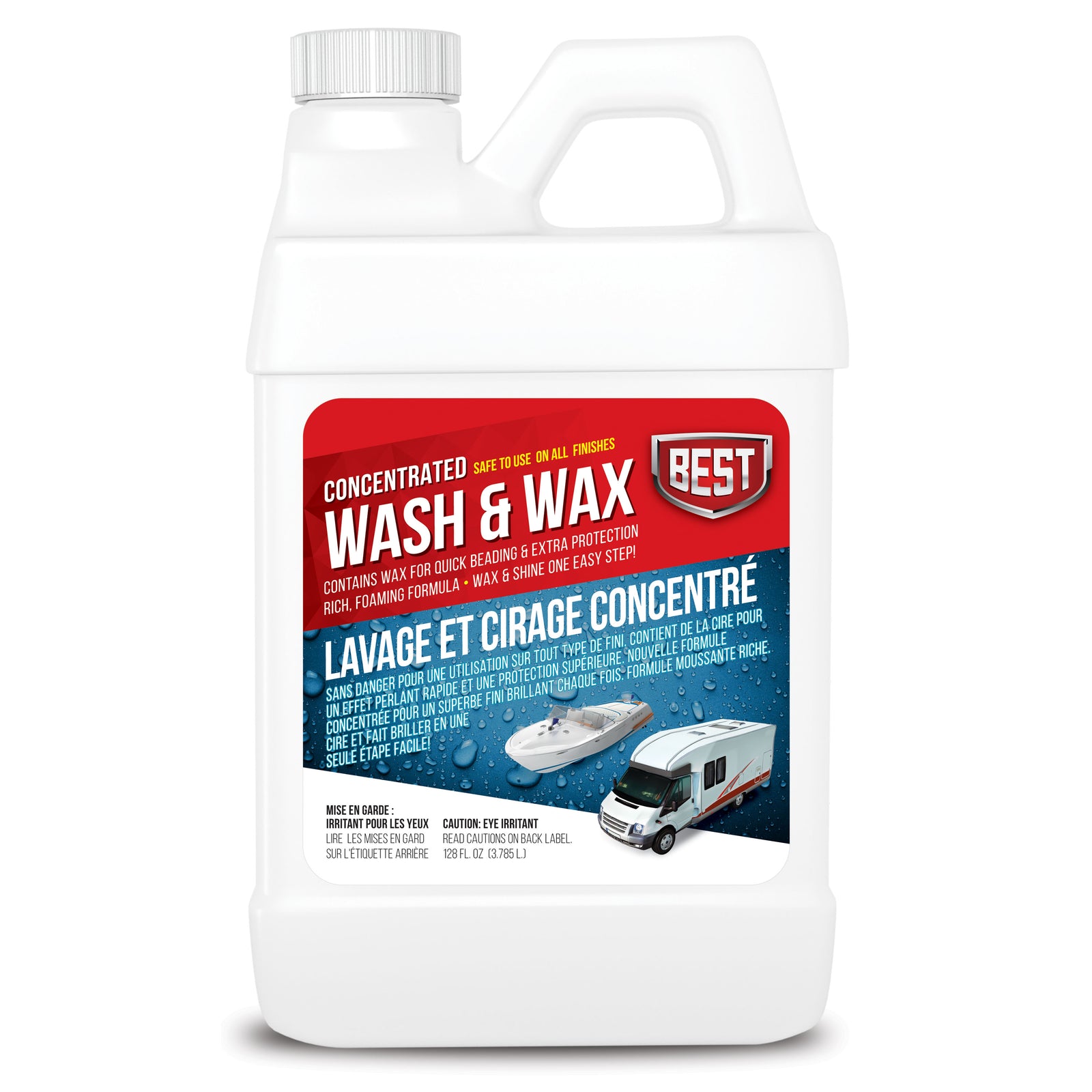 B.E.S.T. 60128 Wash and Wax Concentrate – 2-in-1 Cleaner & Shine Enhancer for RVs, Boats, and Vehicles – Gently Cleans While Leaving a Protective Gloss – 1 Gallon (128 oz.)