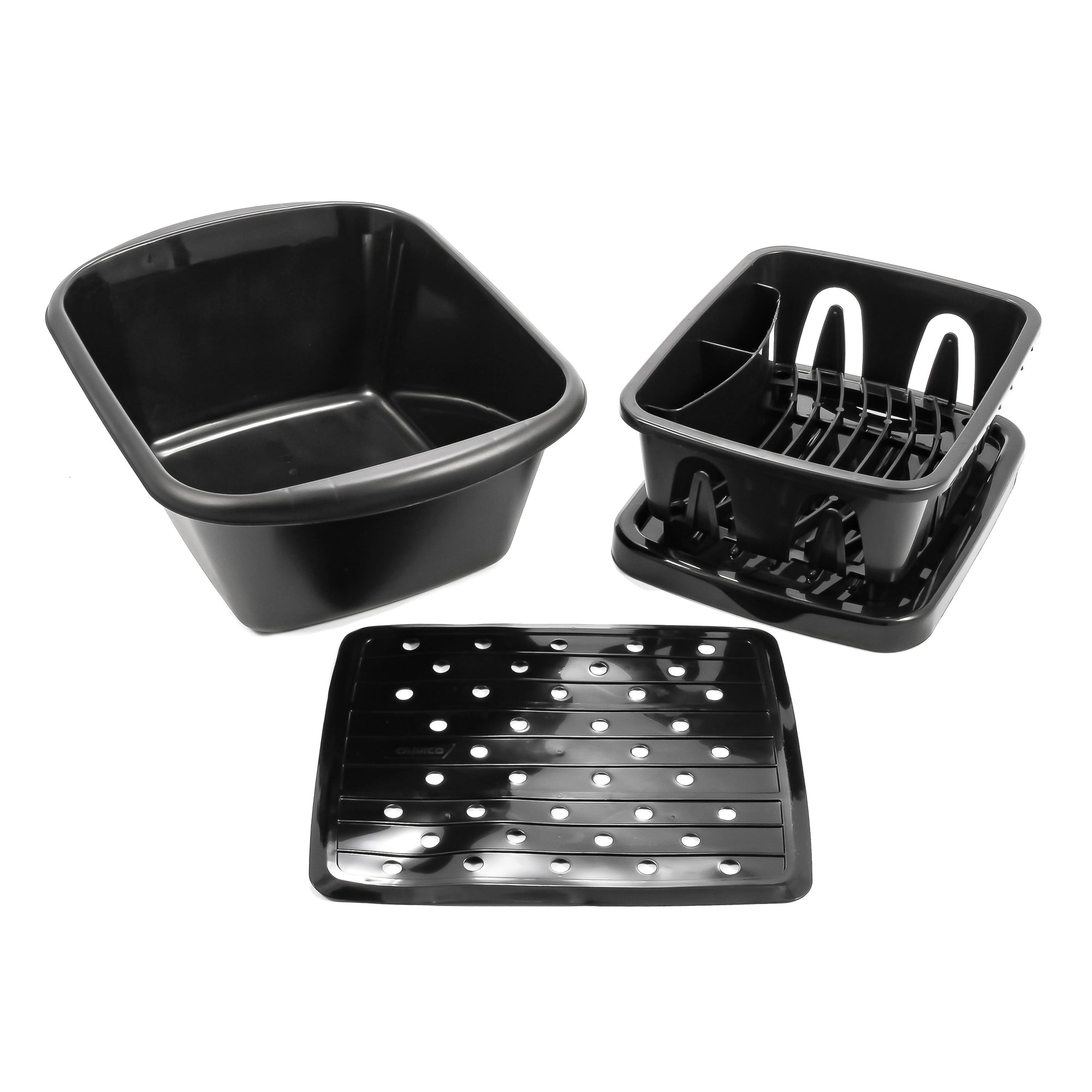 Camco 43518 Sink Kit with Dish Drainer, Dish Pan and Sink Mat - Black