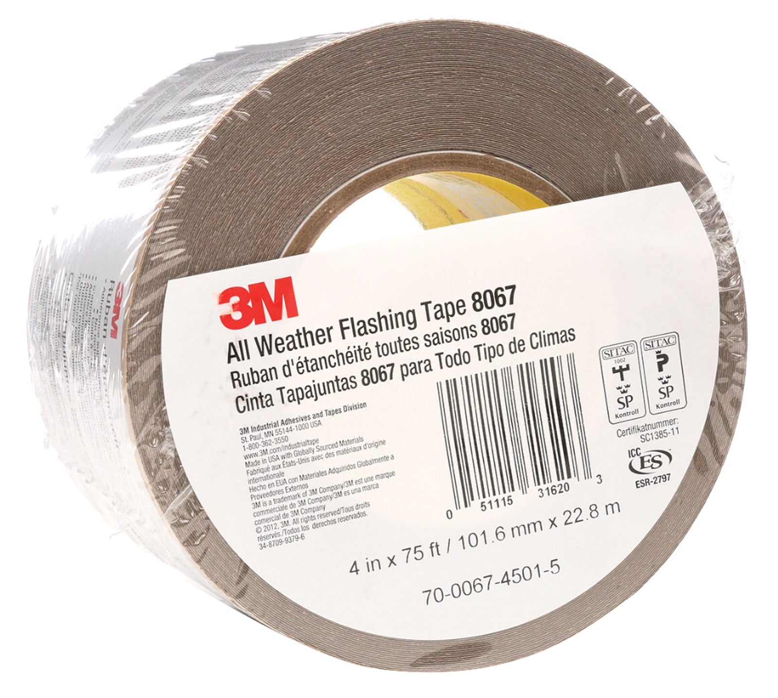 3M 7000001346 All Weather Flashing Tape - 8067 Tan, 4"x75' Slit Liner