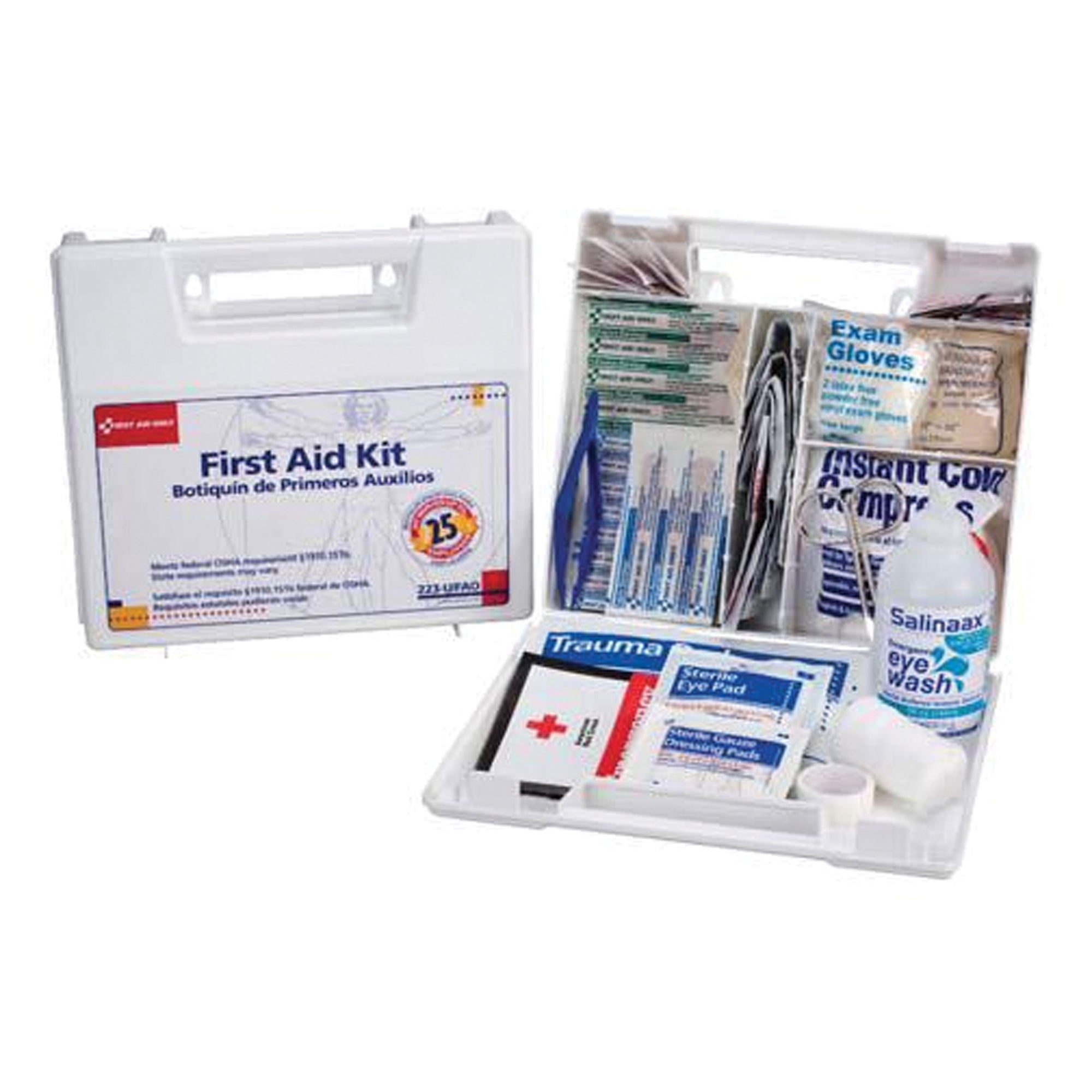 First Aid Only 223-U 25 Person First Aid Kit With Plastic Case and Dividers - 107 Pieces