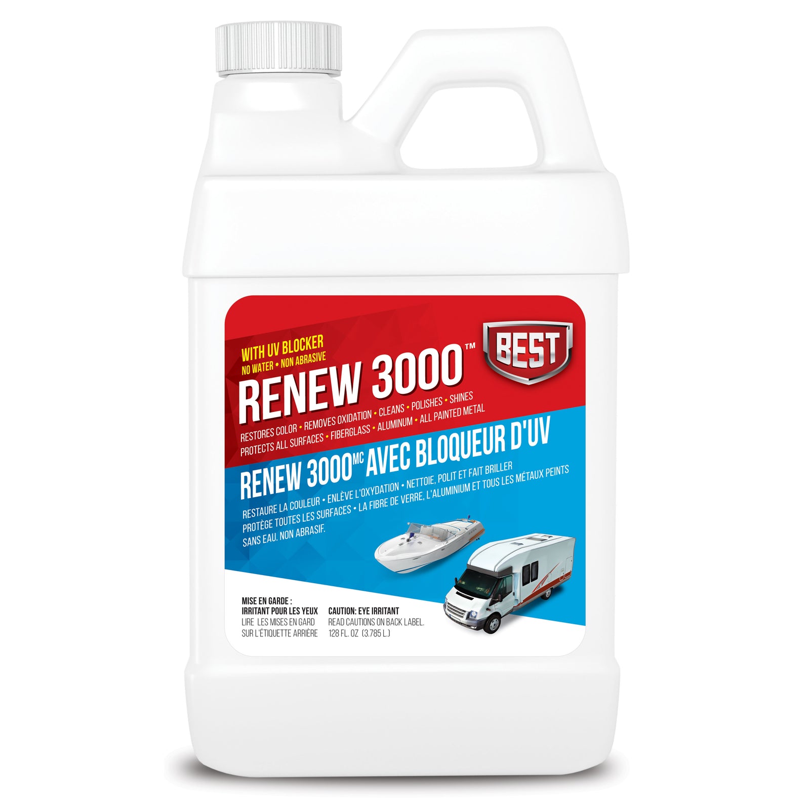 B.E.S.T. 57128 ReNew 3000 Surface Restorer – Restores Shine to Fiberglass, Aluminum, Stainless Steel, Chrome, Porcelain, and More – For RVs & Boats – 1 Gallon (128 oz.)