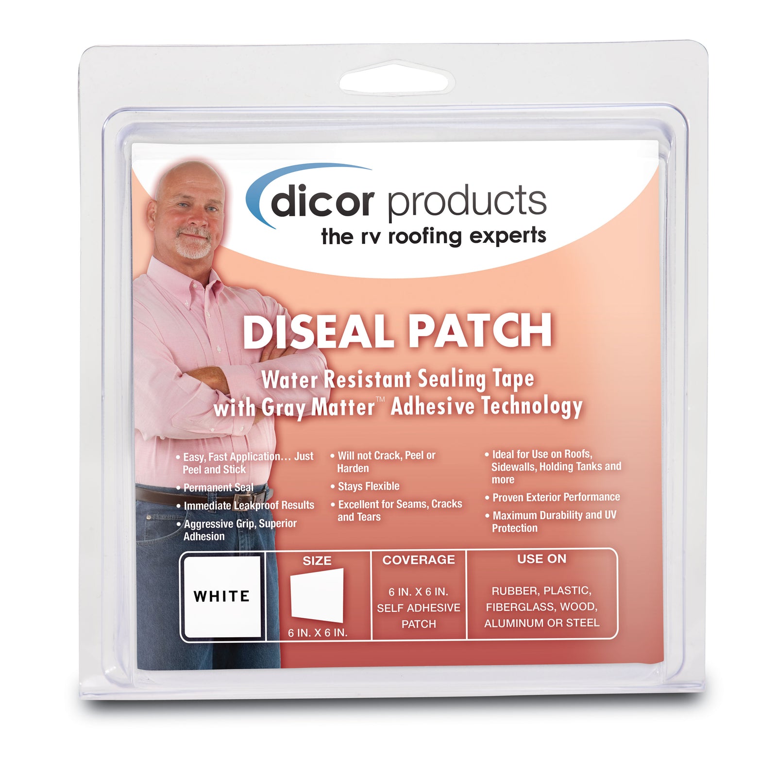 Dicor Corporation 522TPO-66-1C Diseal Sealing Tape - White, 6" x 6" Patch