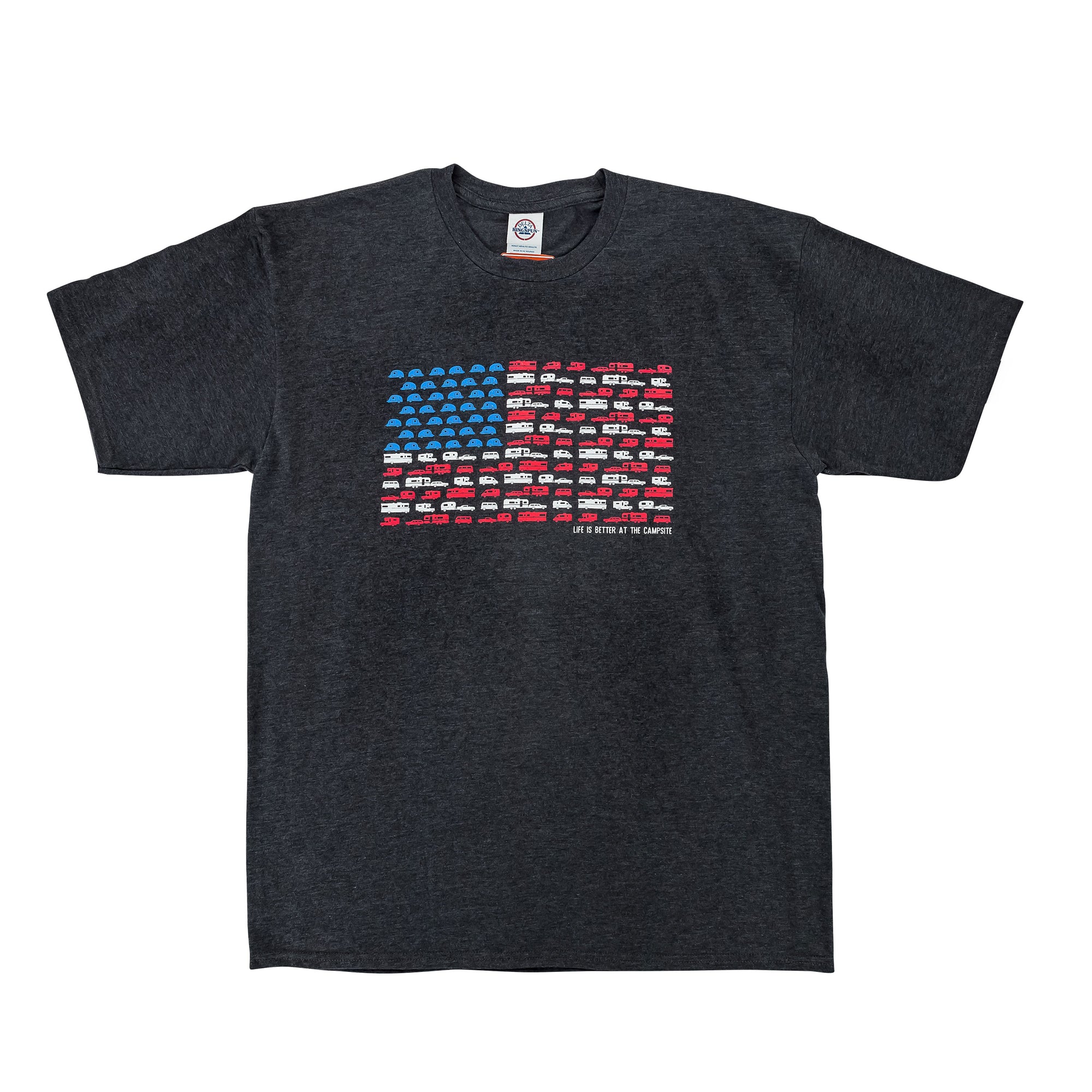Camco 53273 T-Shirt - Medium, Charcoal Patriotic Life Is Better