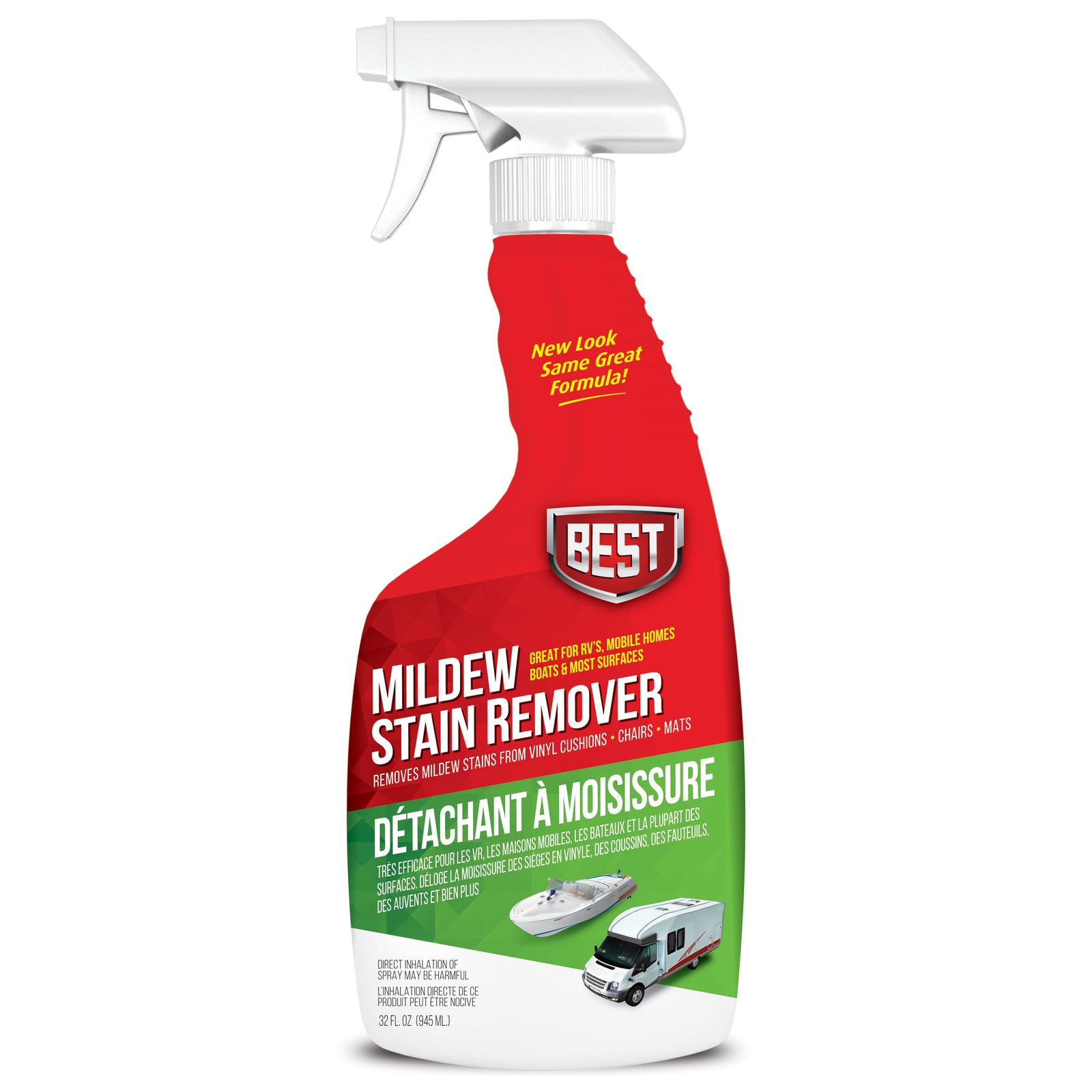 B.E.S.T. 39032 Mildew Stain Remover Spray – Heavy-Duty Cleaner for RVs, Boats, Vinyl, Fabric, and Canvas – Removes Mold & Mildew Stains Fast – 32 oz. Bottle