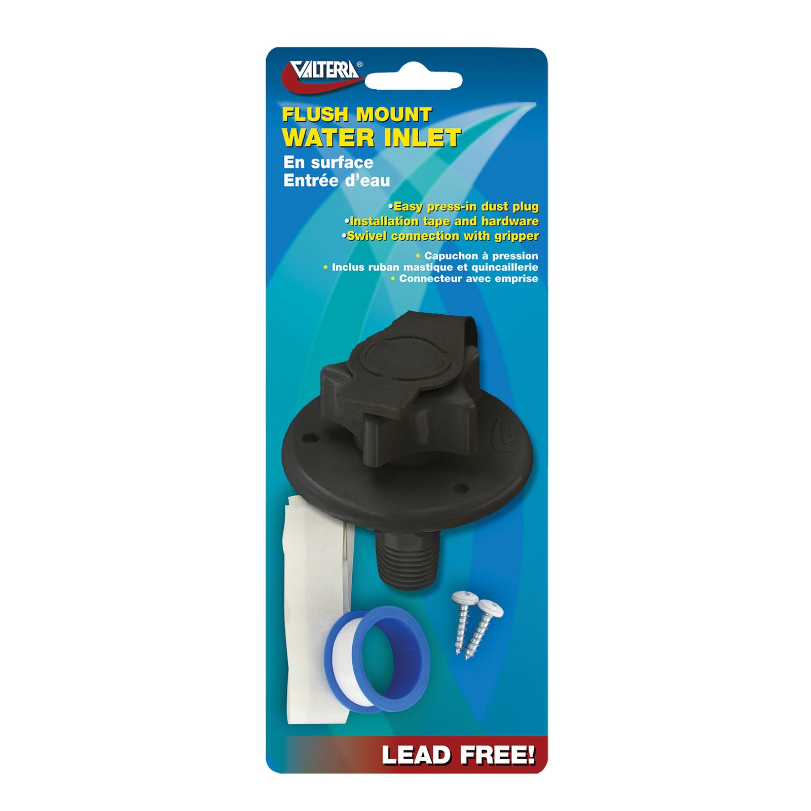 Valterra A01-0168BKVP Flush-Mount Water Inlet - MPT, 2-3/4" Flange, Black (Carded)